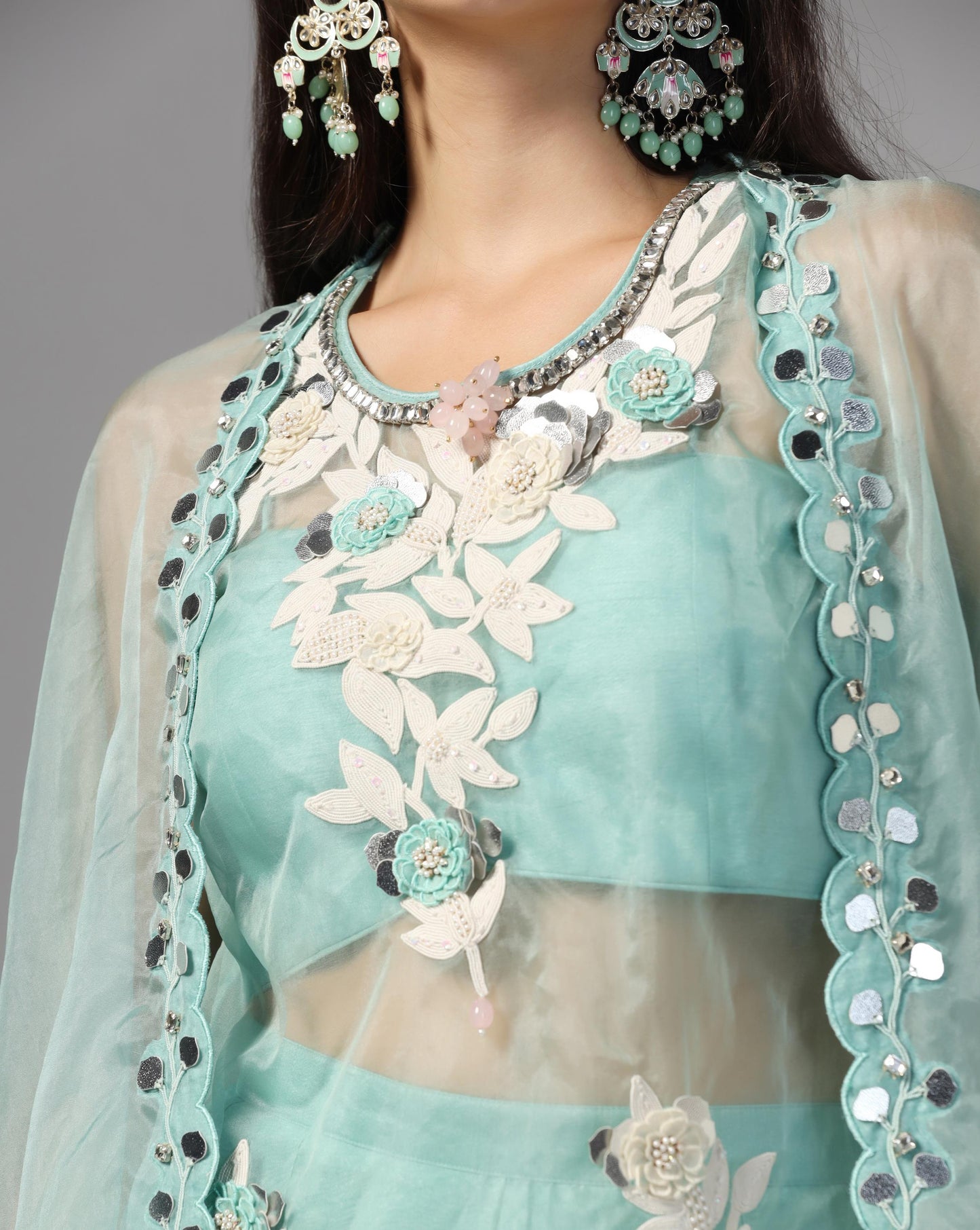 Seafoam Serenity Cape & Sharara Set