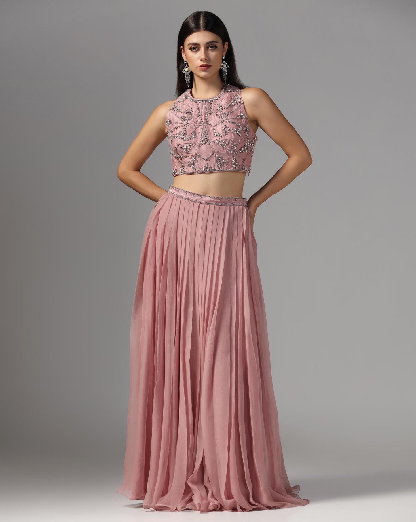 Mauve Starlight Pleated Lehenga Set