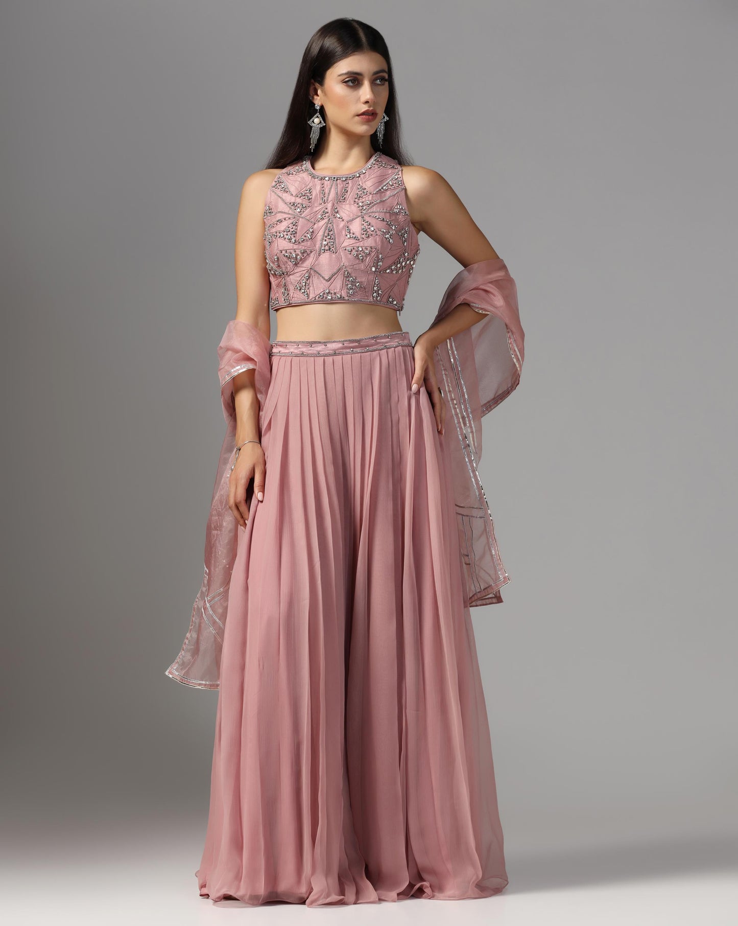 Mauve Starlight Pleated Lehenga Set