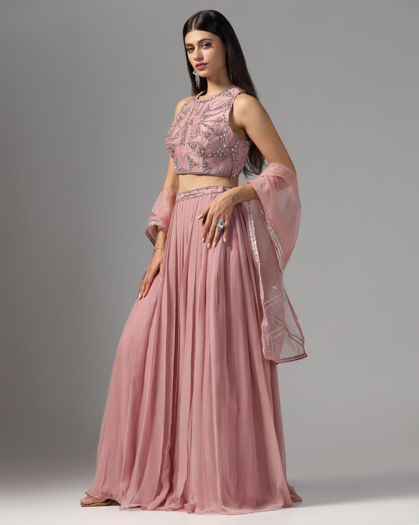 Mauve Starlight Pleated Lehenga Set