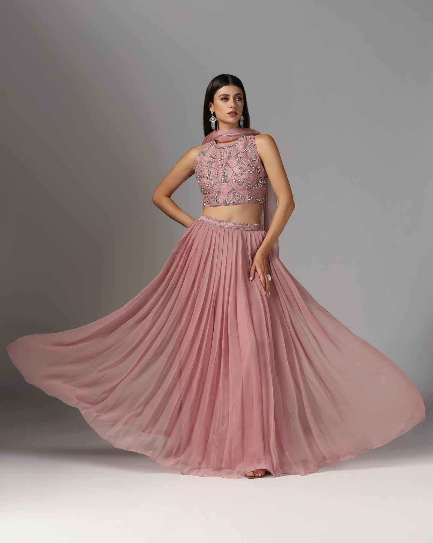 Mauve Starlight Pleated Lehenga Set