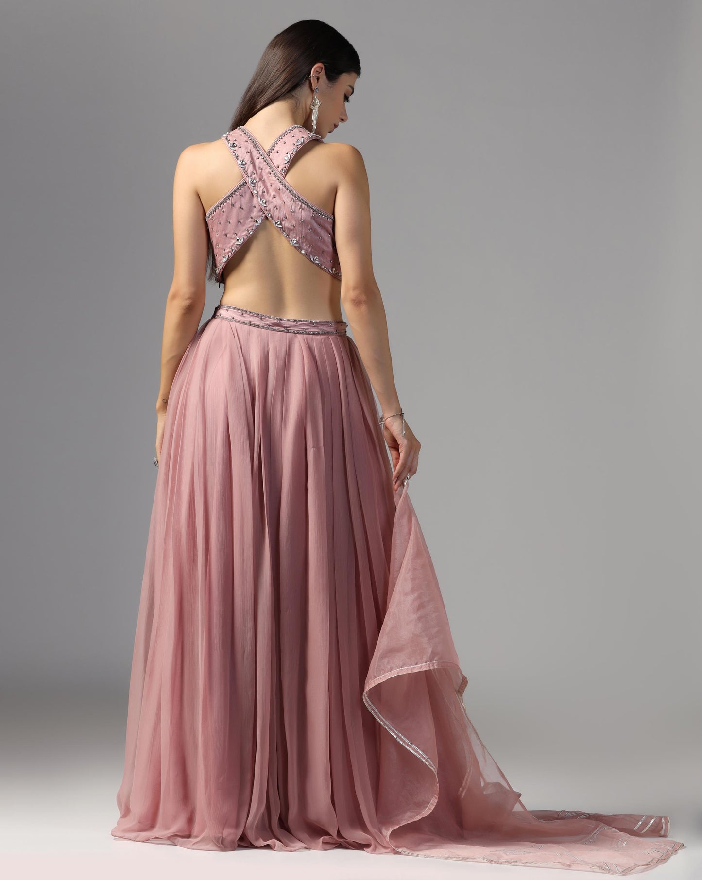 Mauve Starlight Pleated Lehenga Set