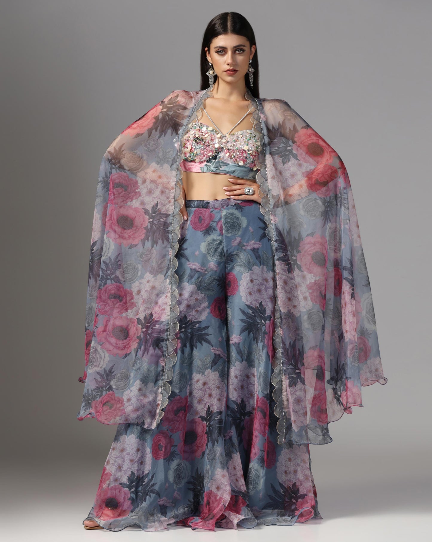Midnight Peony Cape & Palazzo Set