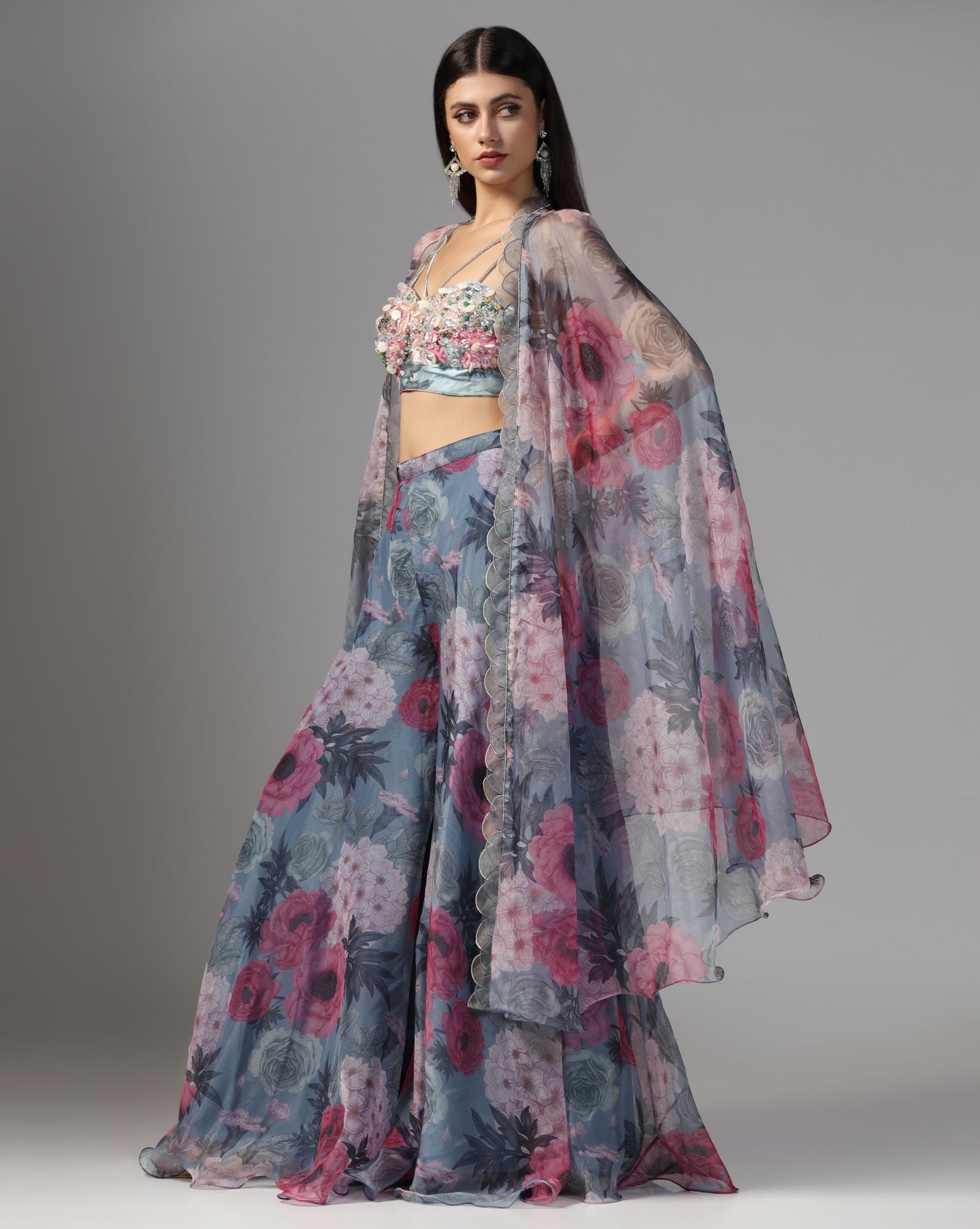 Midnight Peony Cape & Palazzo Set