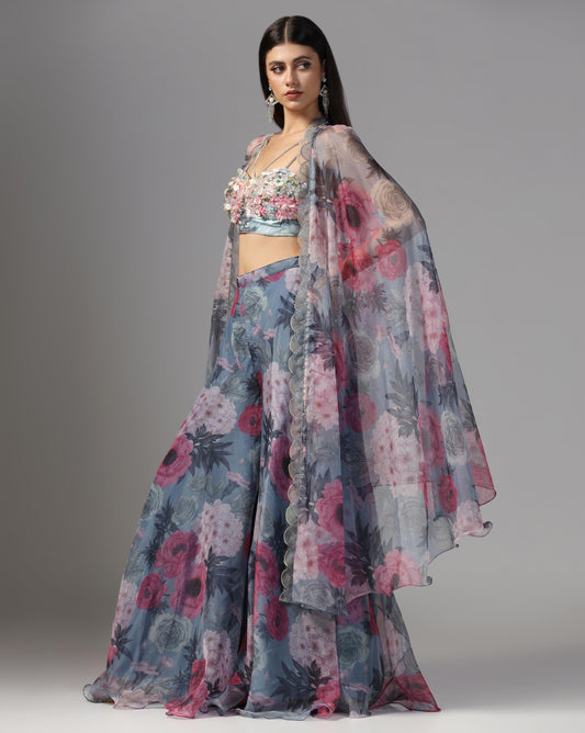 Midnight Peony Cape & Palazzo Set