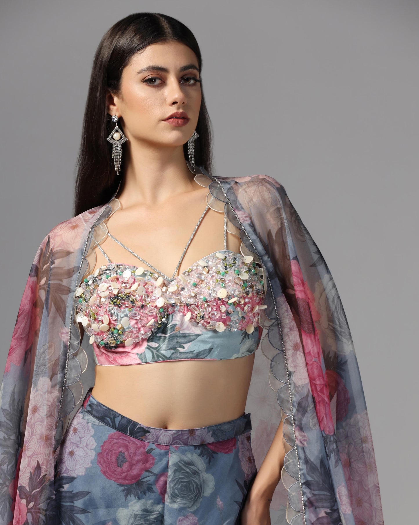 Midnight Peony Cape & Palazzo Set