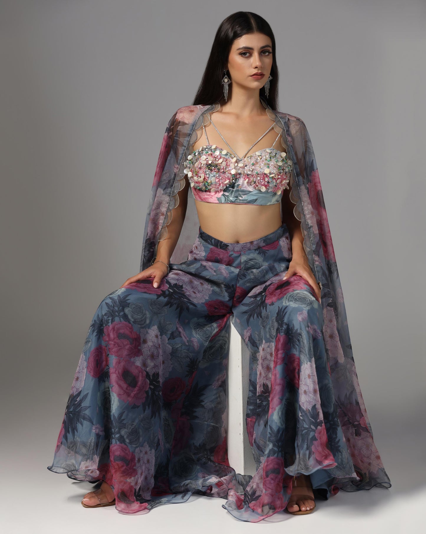 Midnight Peony Cape & Palazzo Set