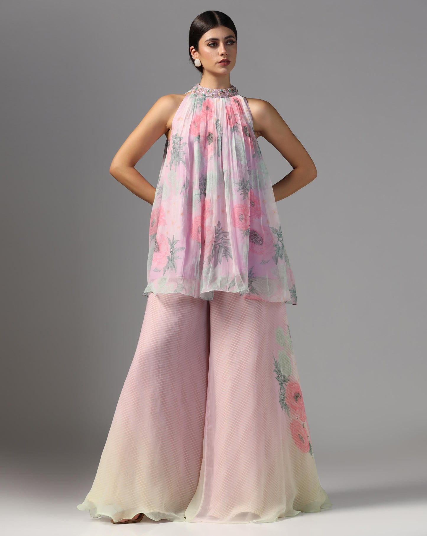 Blush Blossom Halter Palazzo Set