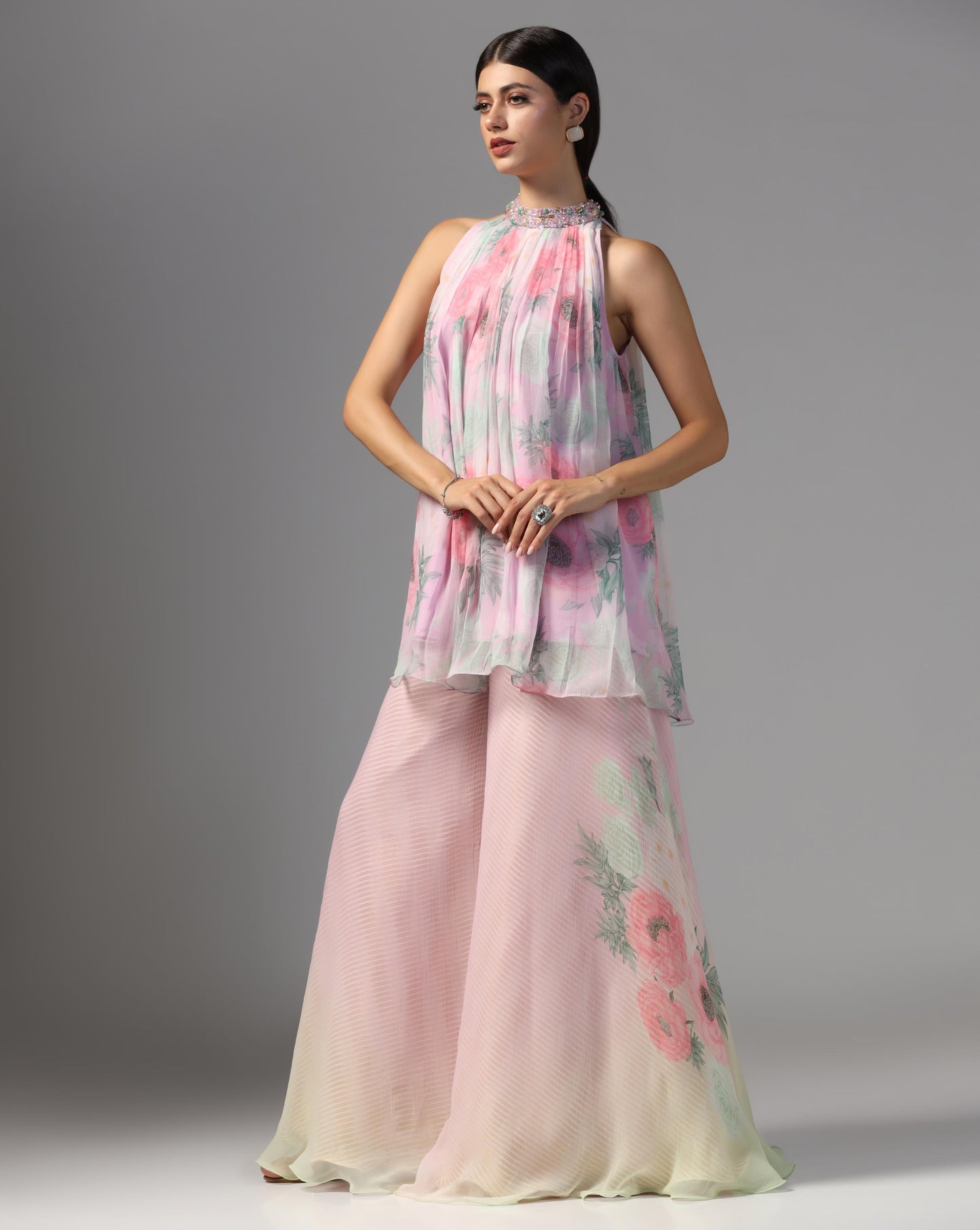 Blush Blossom Halter Palazzo Set