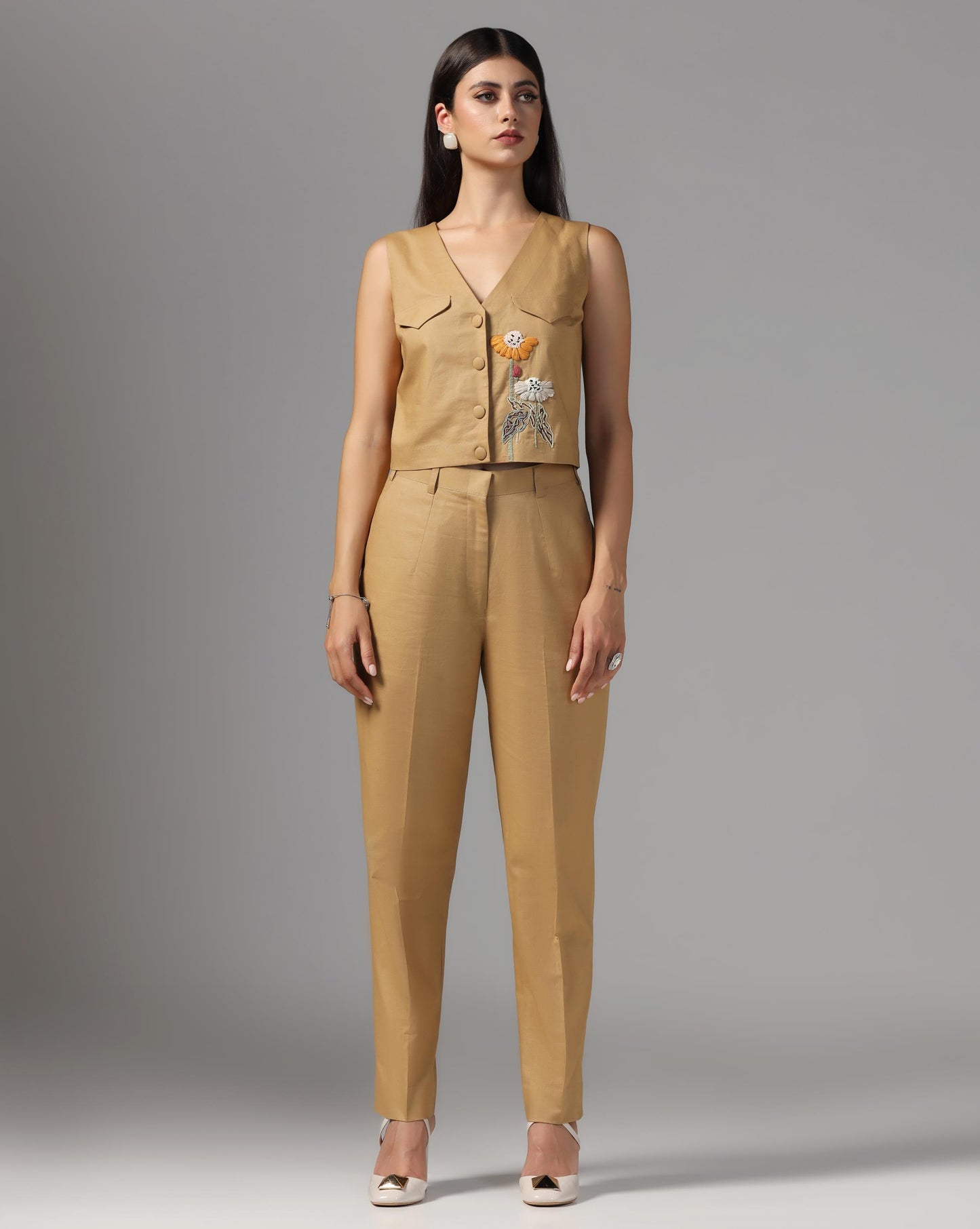 Desert Bloom Embroidered Vest & Trouser Set