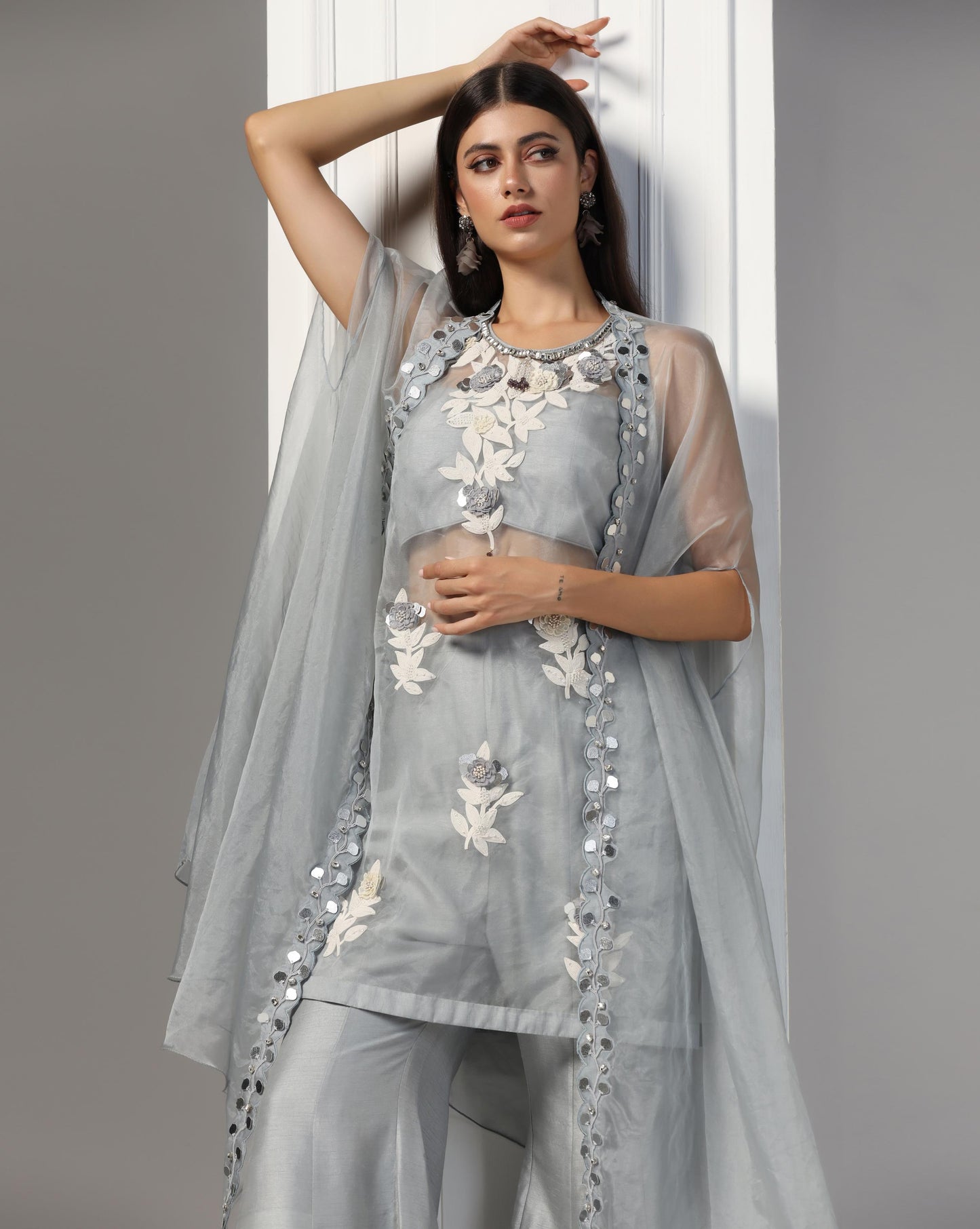 Moonlit Slate Cape & Sharara Set
