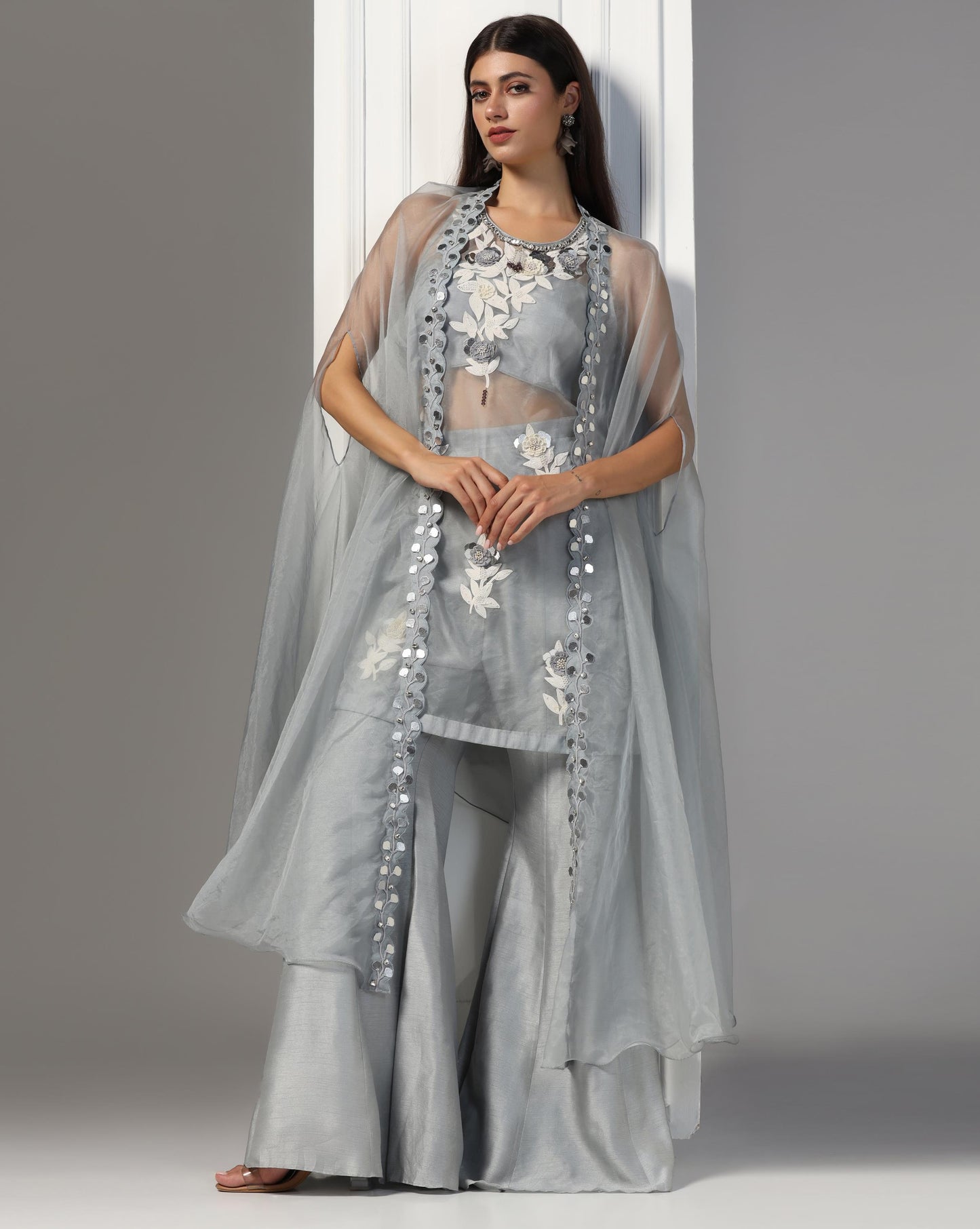 Moonlit Slate Cape & Sharara Set
