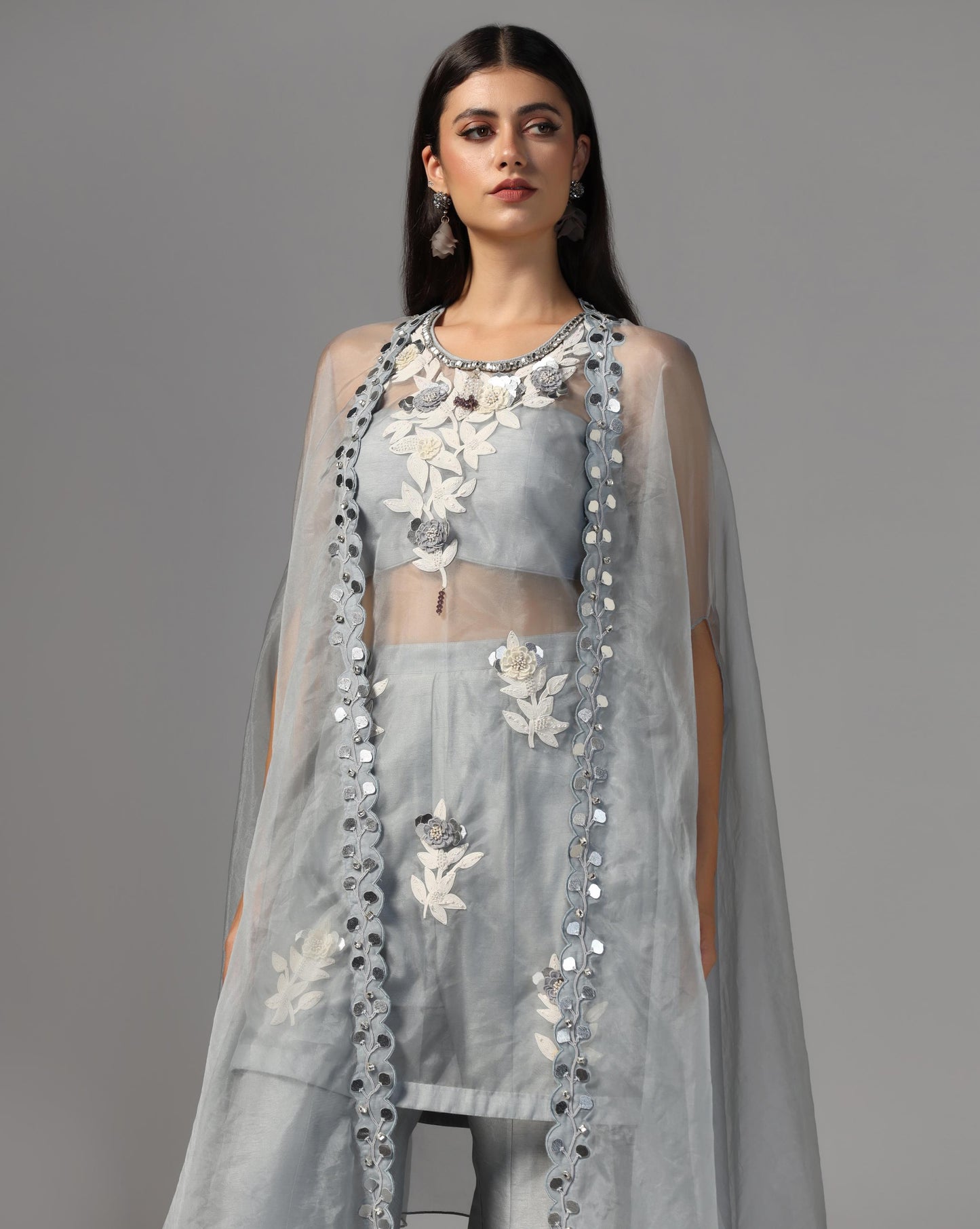 Moonlit Slate Cape & Sharara Set