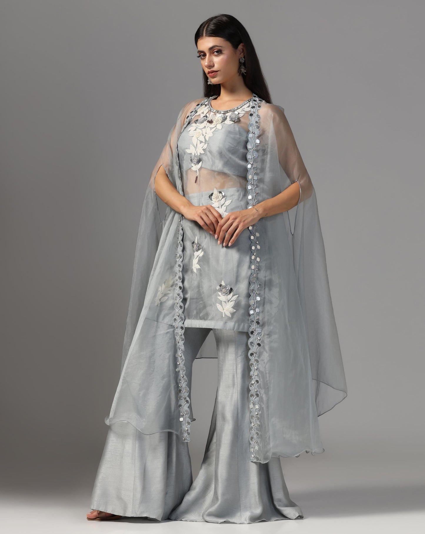 Moonlit Slate Cape & Sharara Set