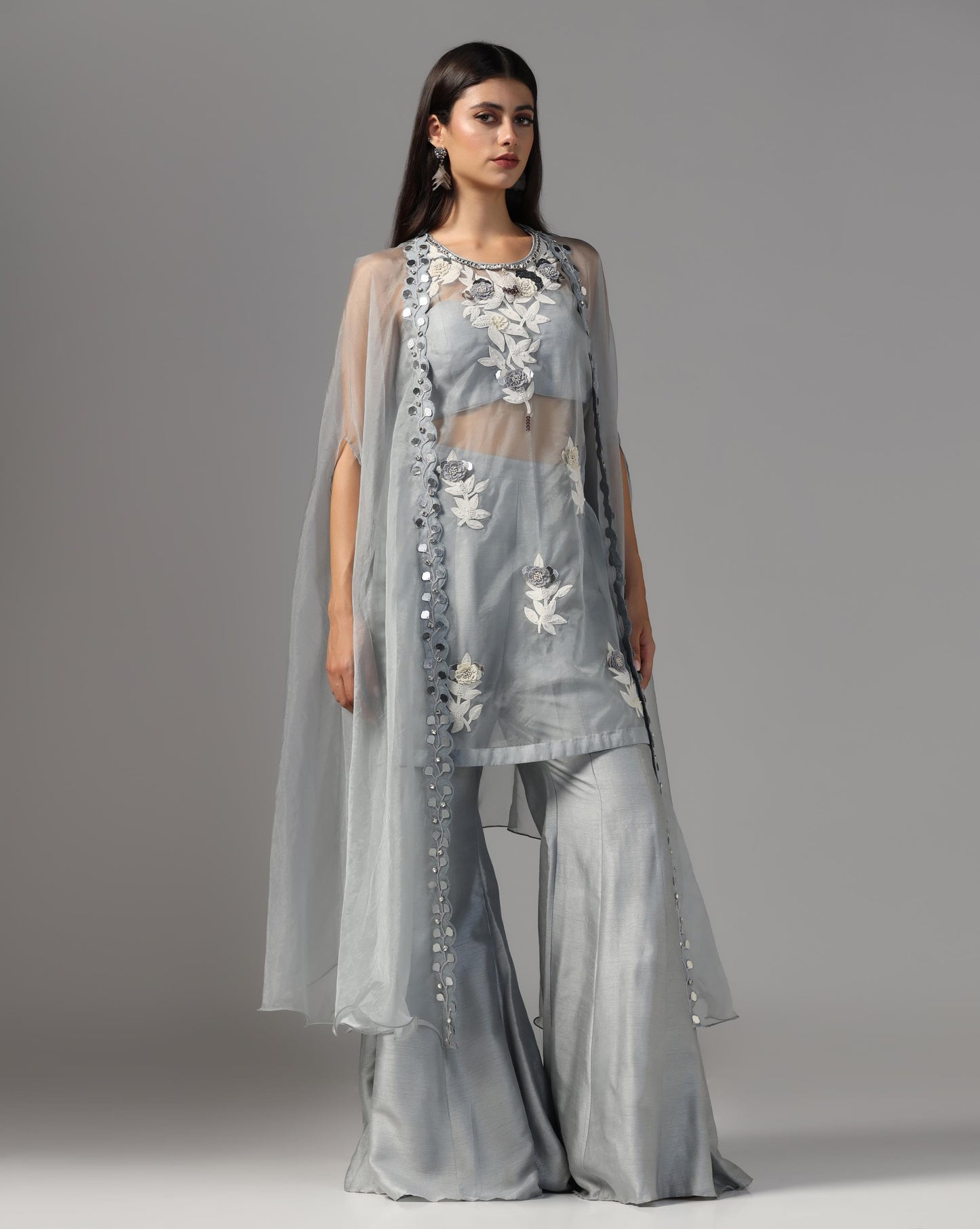 Moonlit Slate Cape & Sharara Set