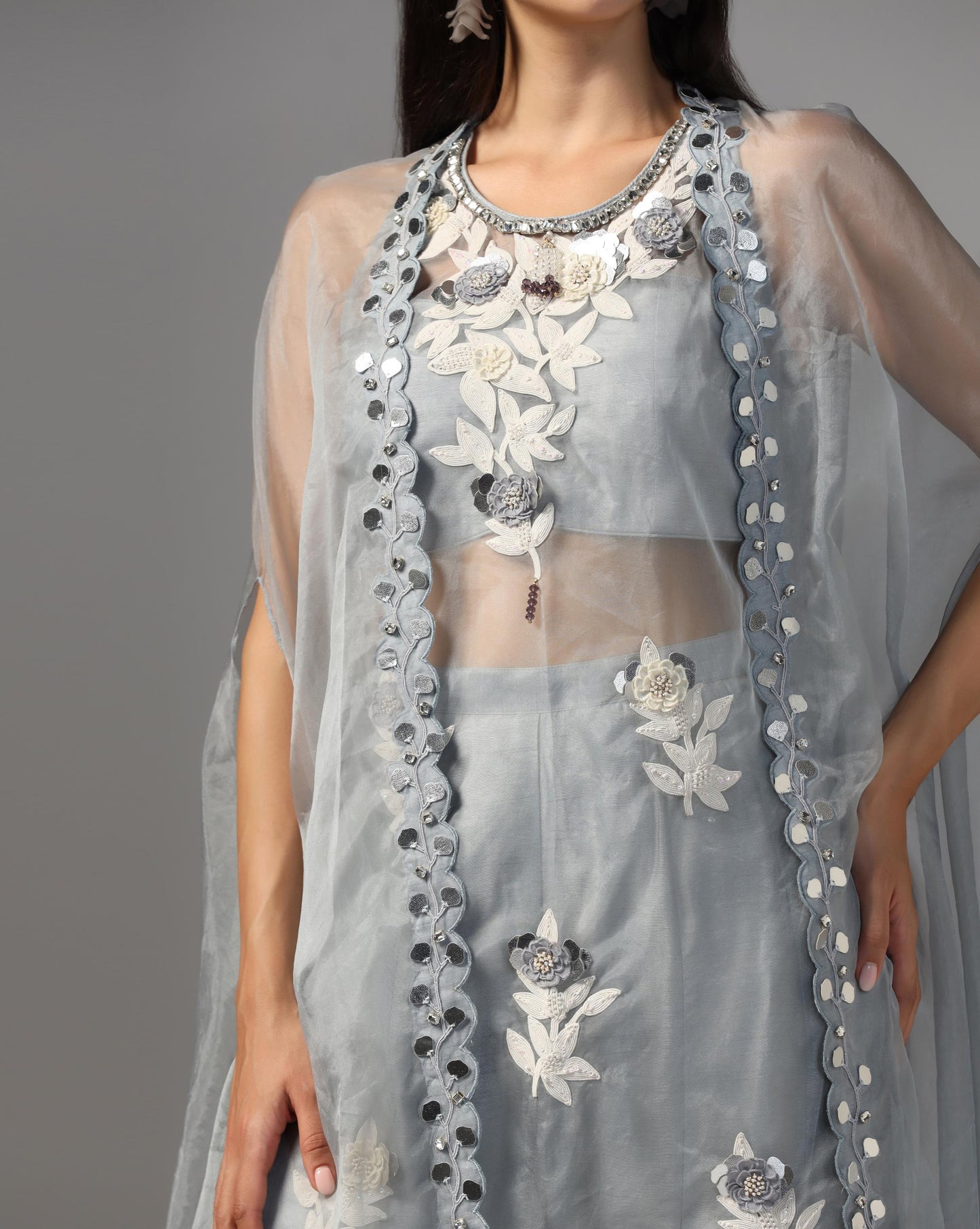 Moonlit Slate Cape & Sharara Set