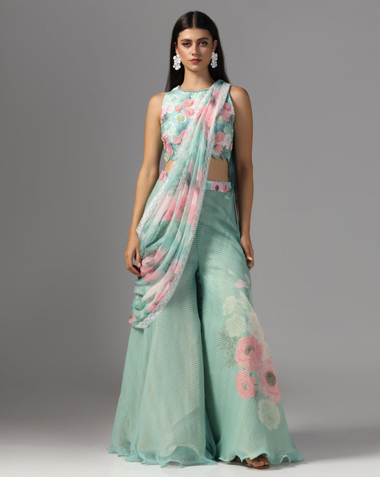 Aegean Rose Hybrid Pant-Sari Set