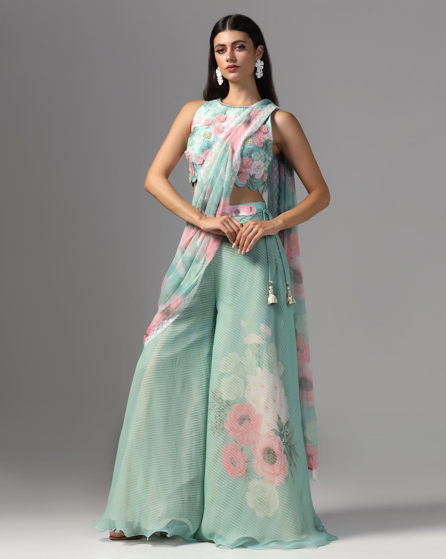 Aegean Rose Hybrid Pant-Sari Set