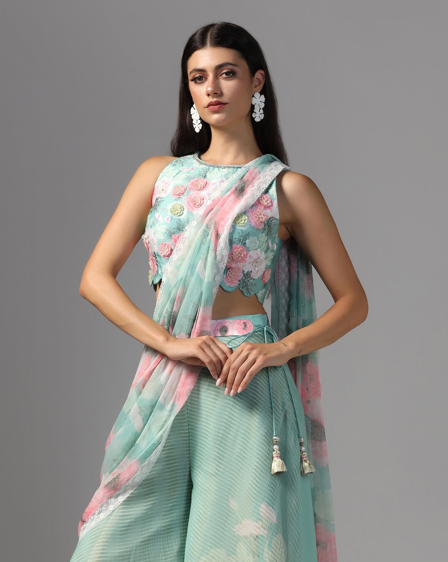 Aegean Rose Hybrid Pant-Sari Set