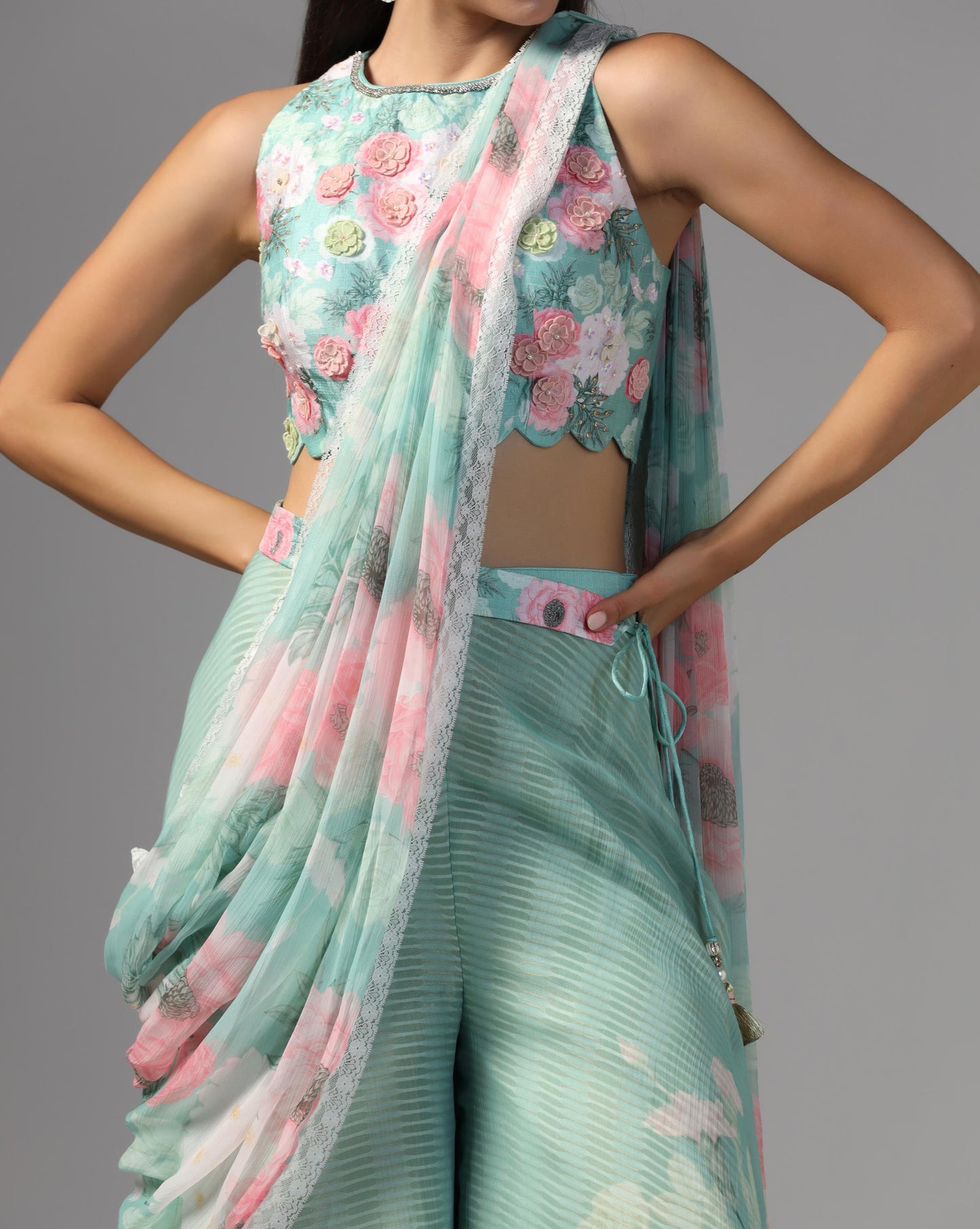 Aegean Rose Hybrid Pant-Sari Set