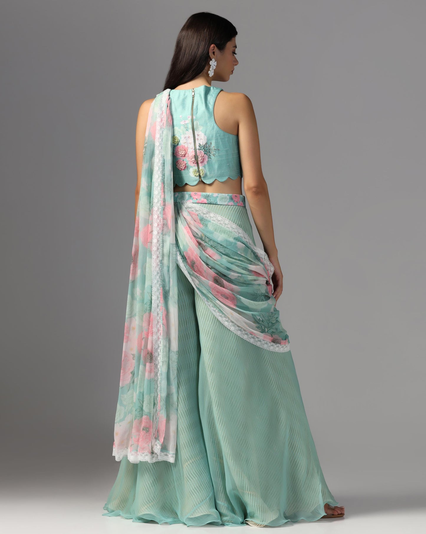 Aegean Rose Hybrid Pant-Sari Set