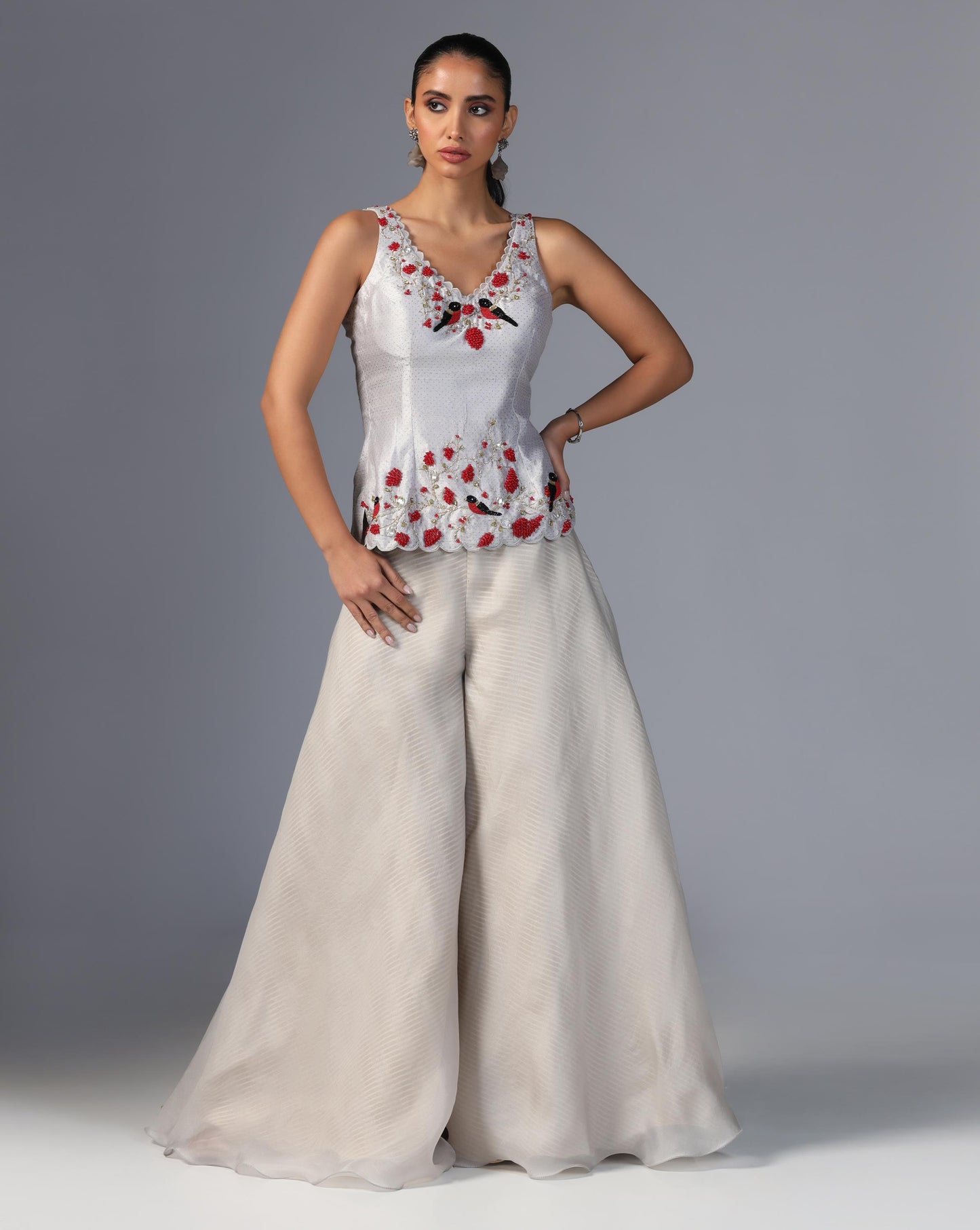 Ivory Blossom Peplum Sharara Set