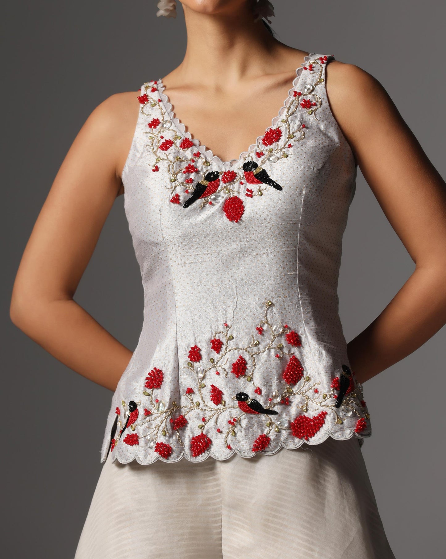 Ivory Blossom Peplum Sharara Set