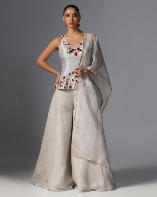Ivory Blossom Peplum Sharara Set