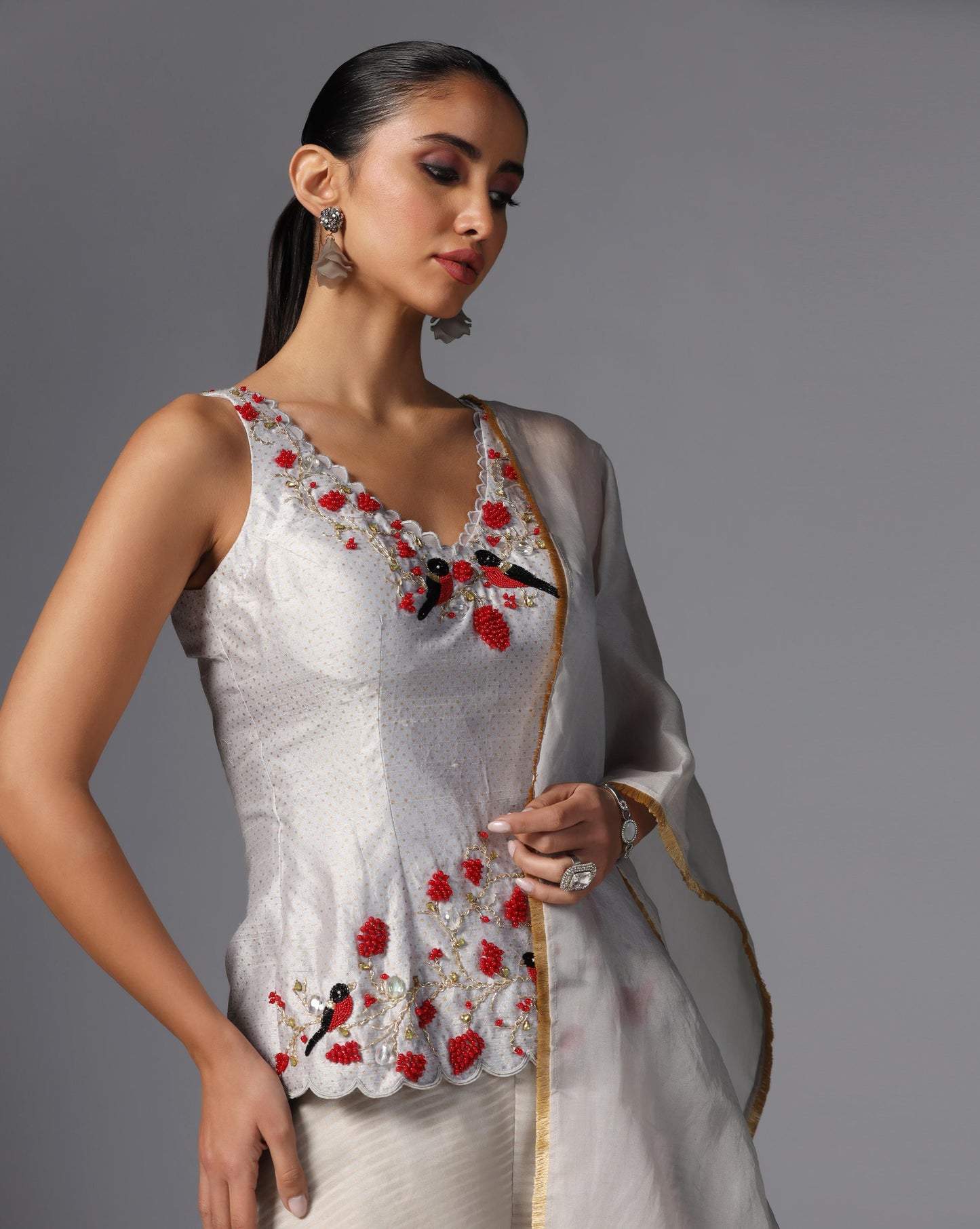 Ivory Blossom Peplum Sharara Set