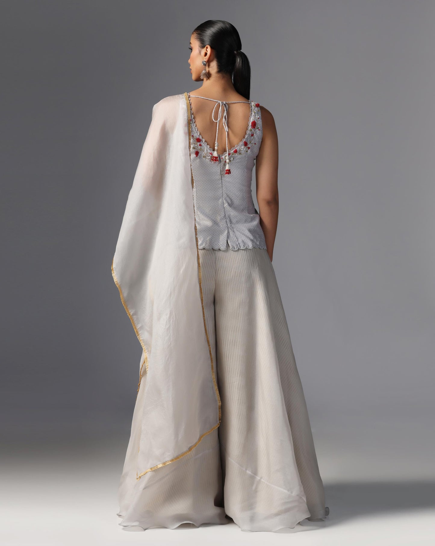 Ivory Blossom Peplum Sharara Set