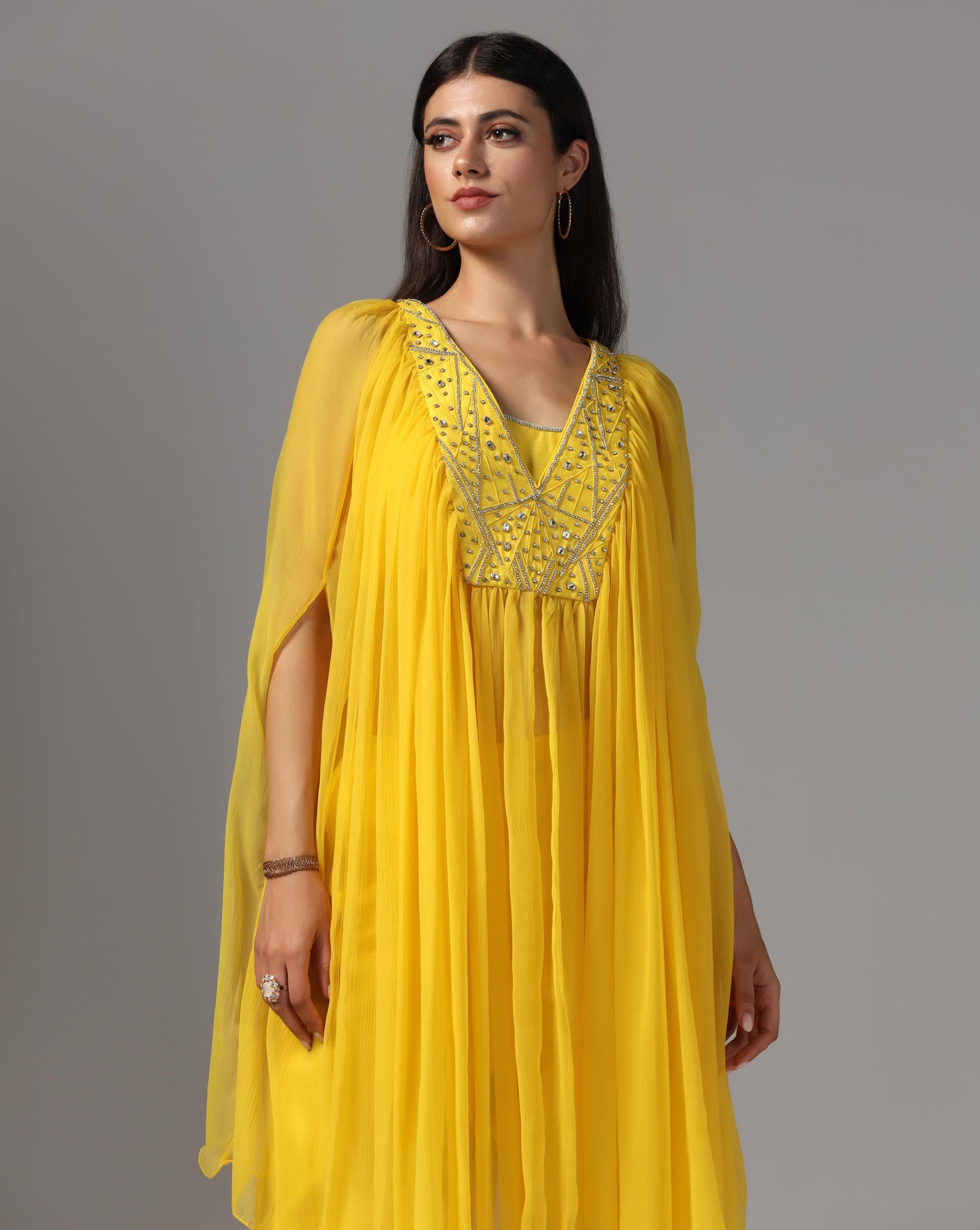 Saffron Sun-Drenched Cape & Scalloped Trouser Set