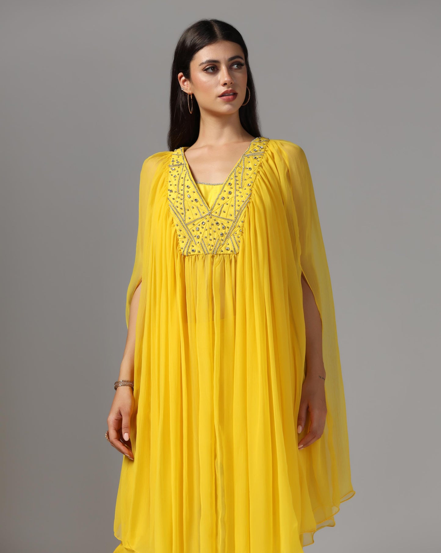 Saffron Sun-Drenched Cape & Scalloped Trouser Set