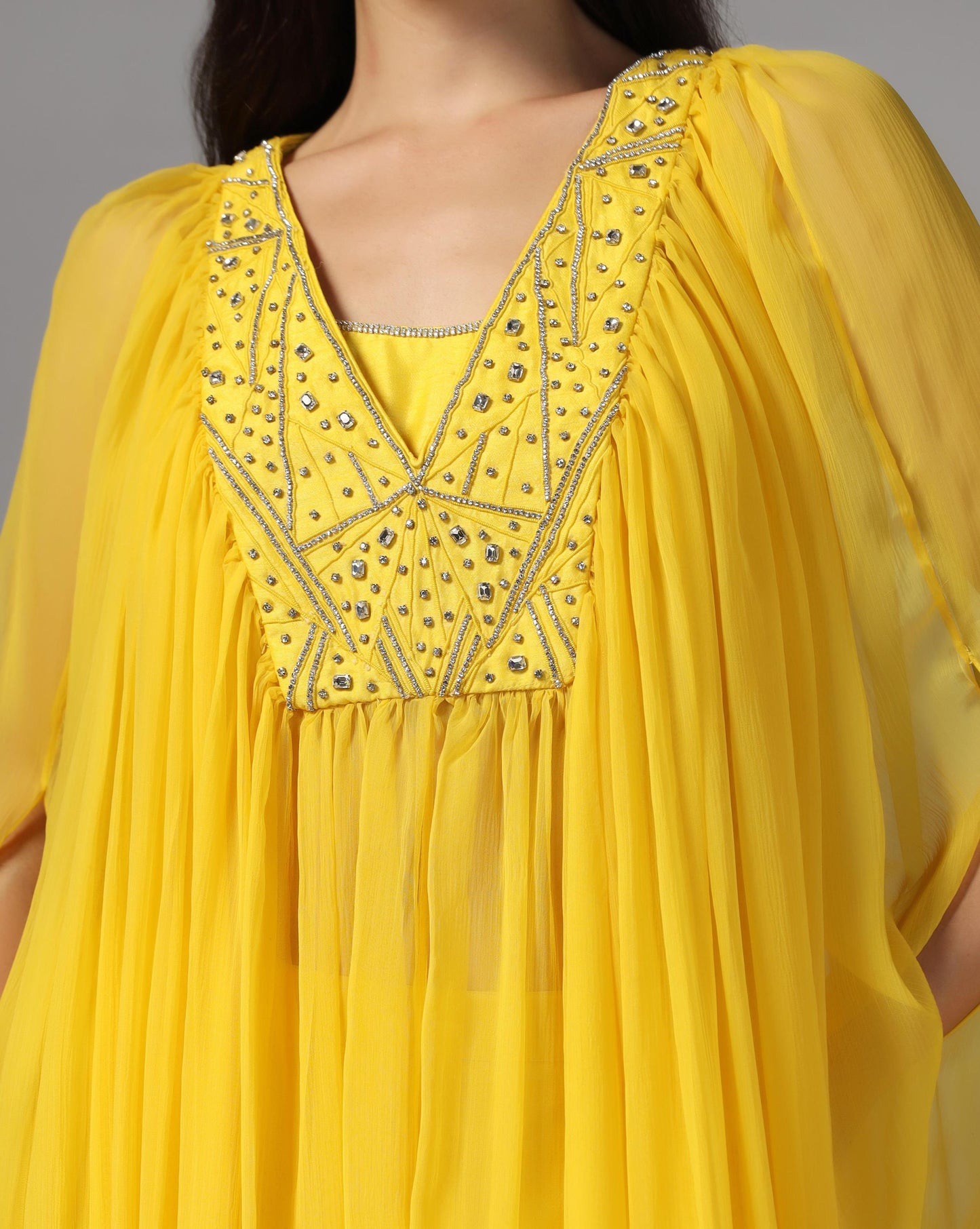 Saffron Sun-Drenched Cape & Scalloped Trouser Set