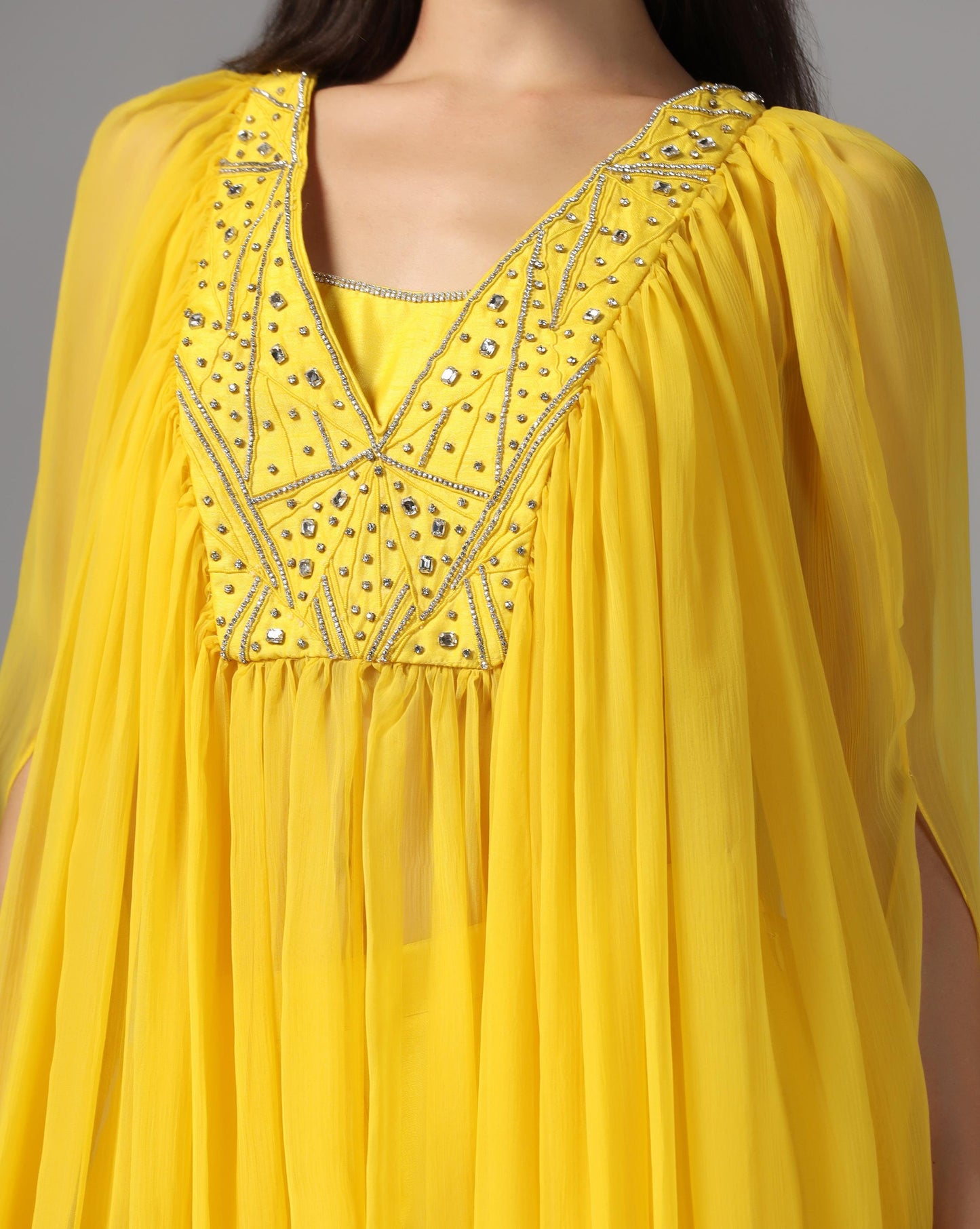 Saffron Sun-Drenched Cape & Scalloped Trouser Set