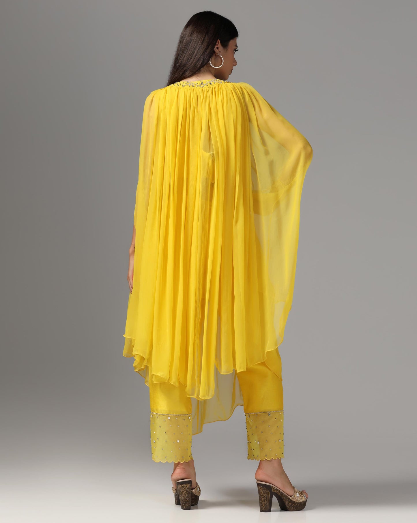 Saffron Sun-Drenched Cape & Scalloped Trouser Set