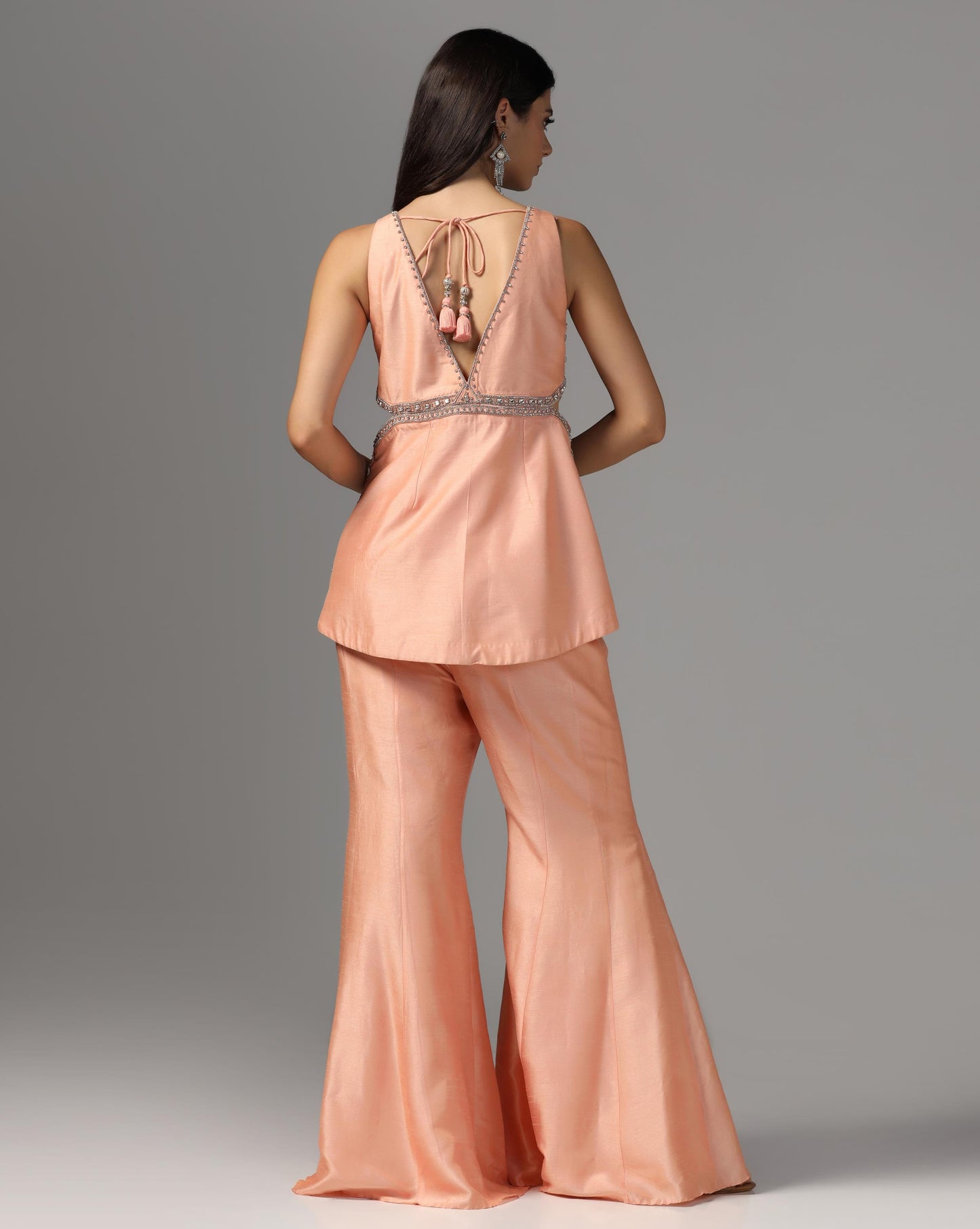 Peach Nectar Geometric Peplum & Flare Set