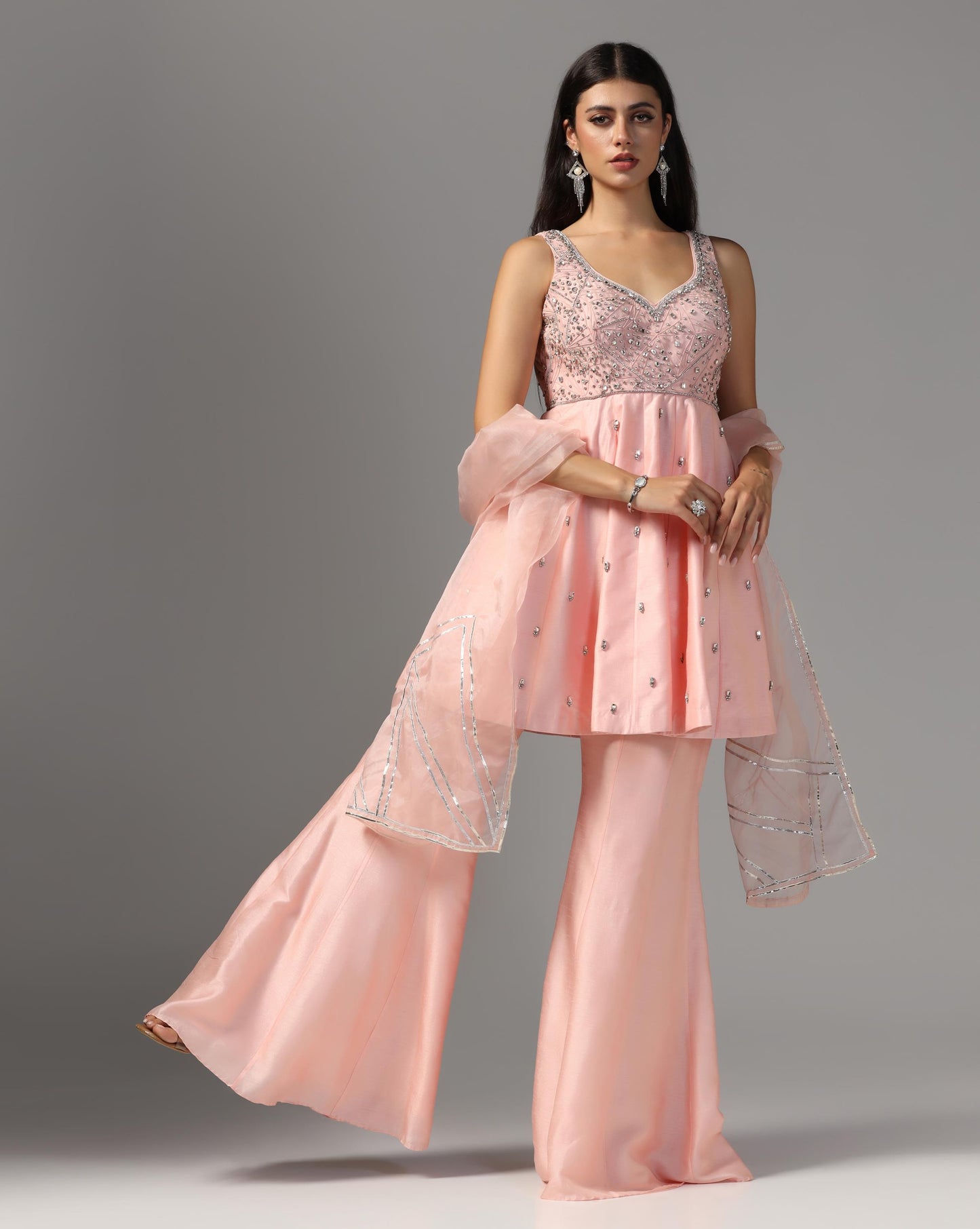 Blush Muse Embellished Sharara Set