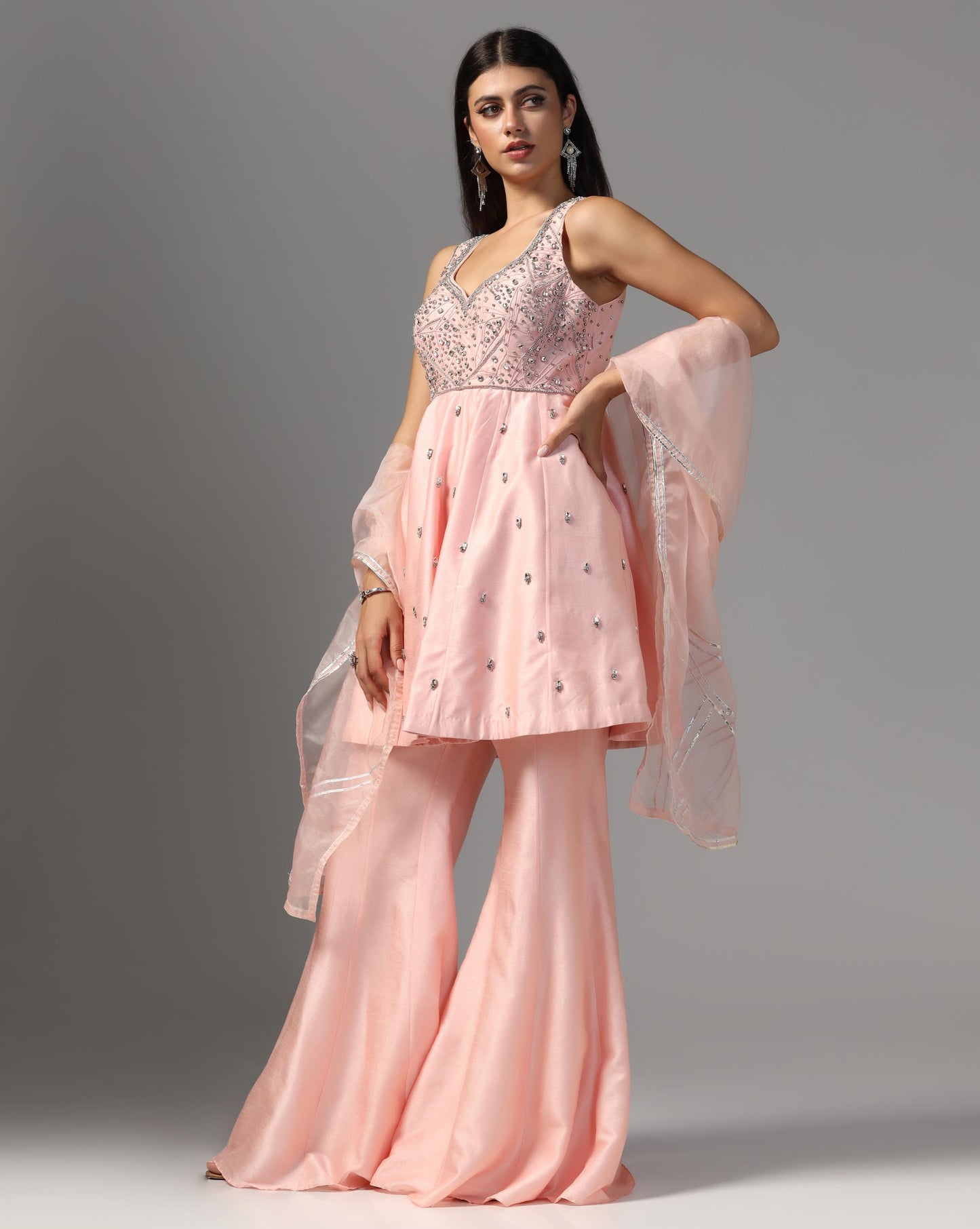 Blush Muse Embellished Sharara Set