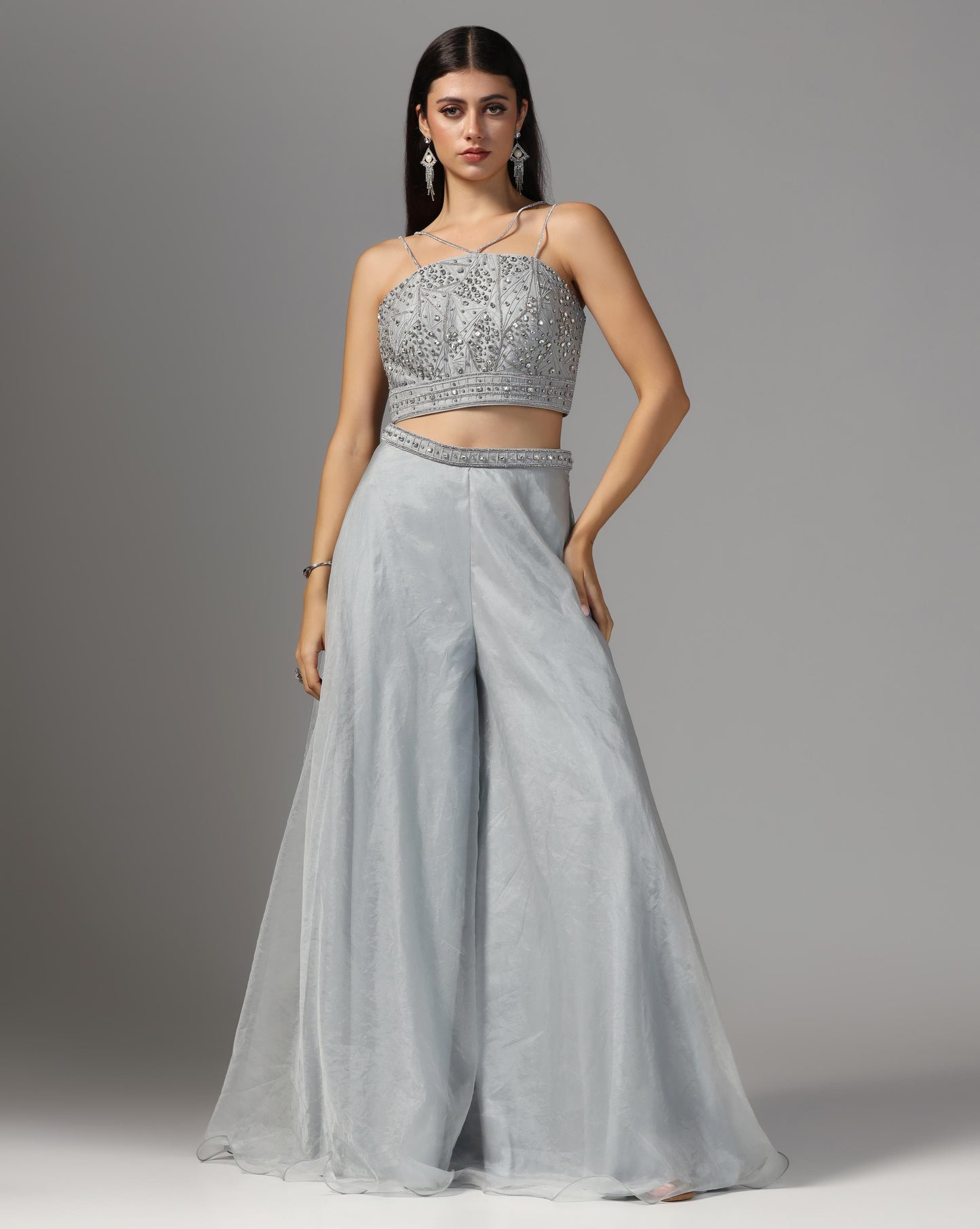 Silver Frost Organza Cape & Palazzo Set
