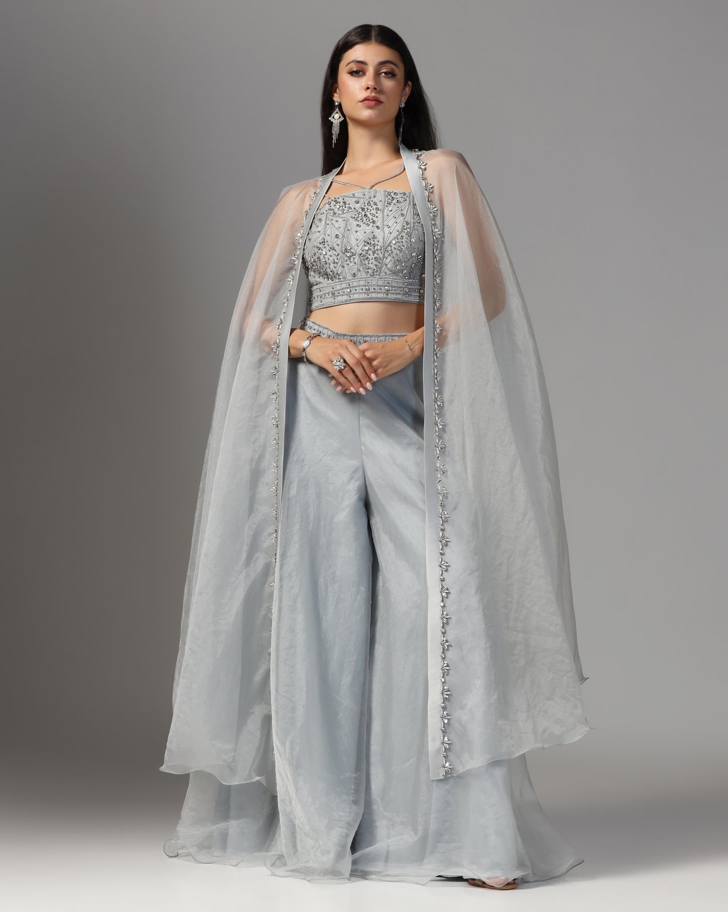 Silver Frost Organza Cape & Palazzo Set