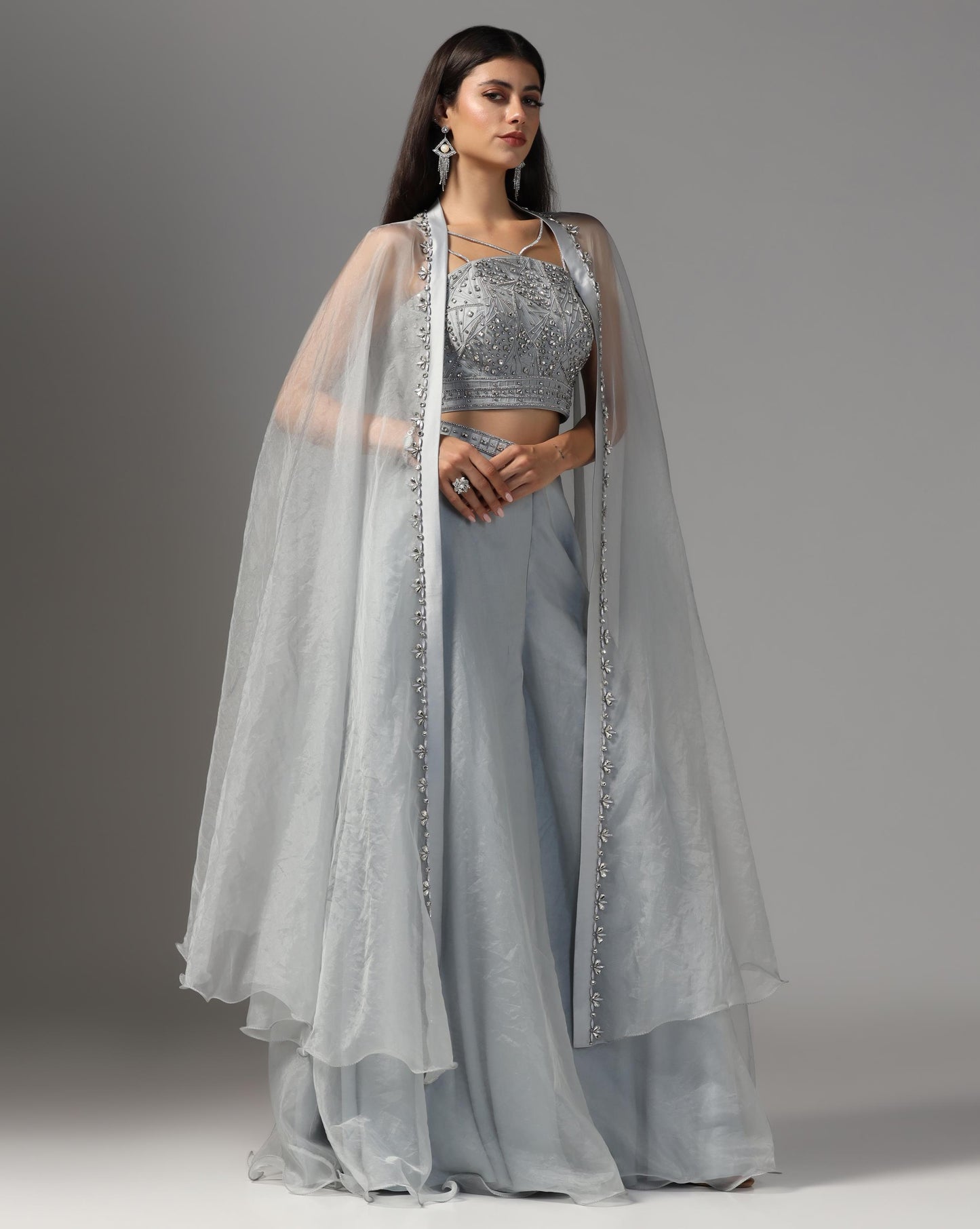 Silver Frost Organza Cape & Palazzo Set