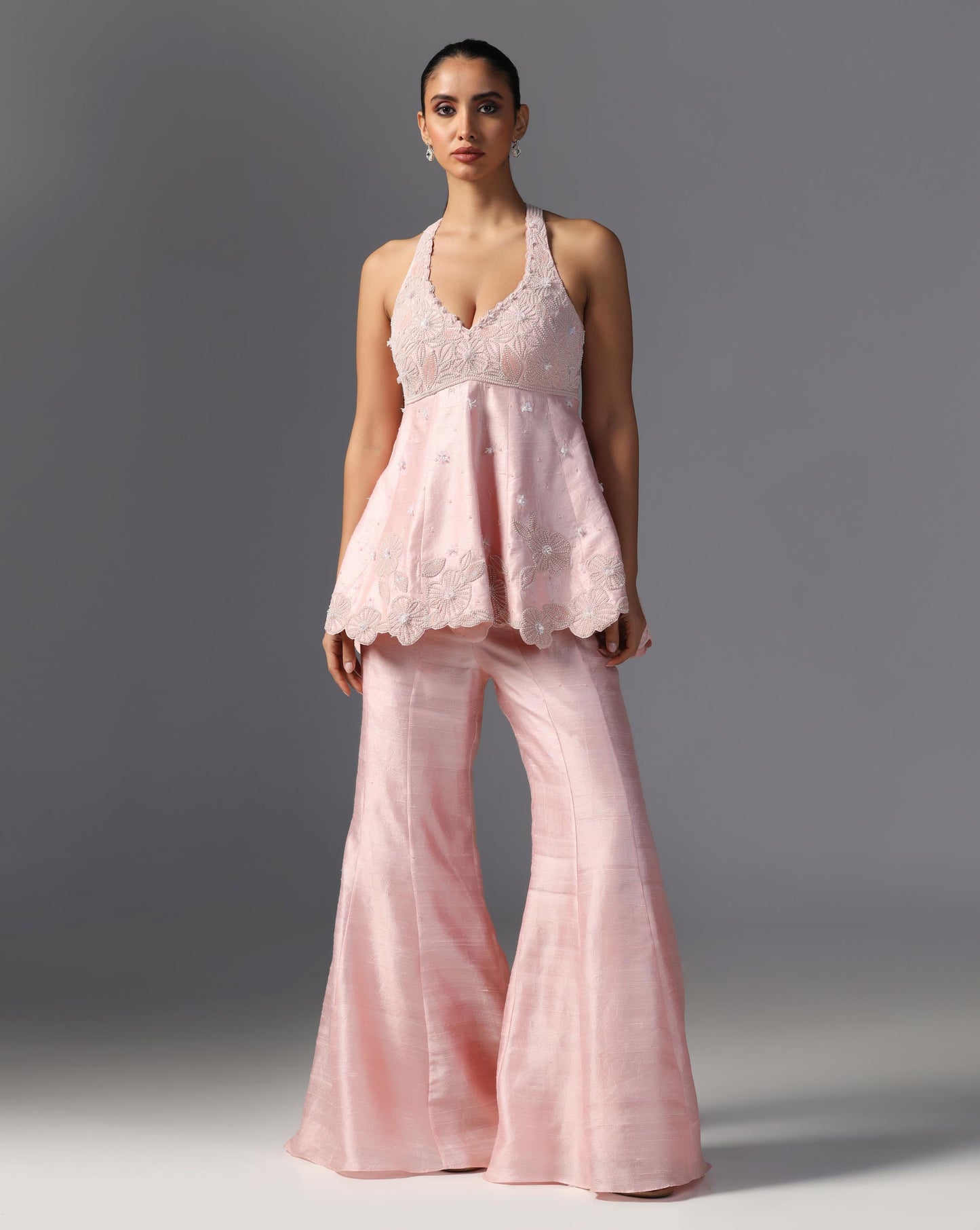 Blush Reverie Peplum Sharara Set