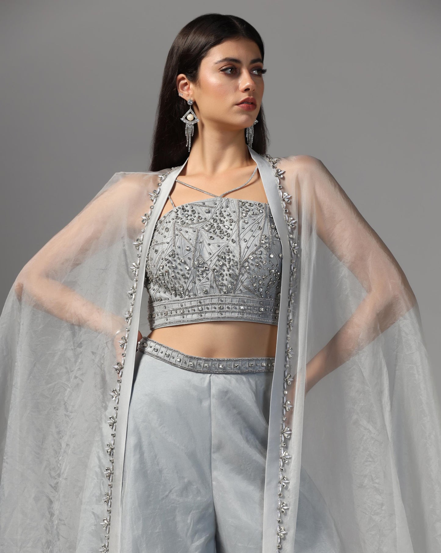 Silver Frost Organza Cape & Palazzo Set