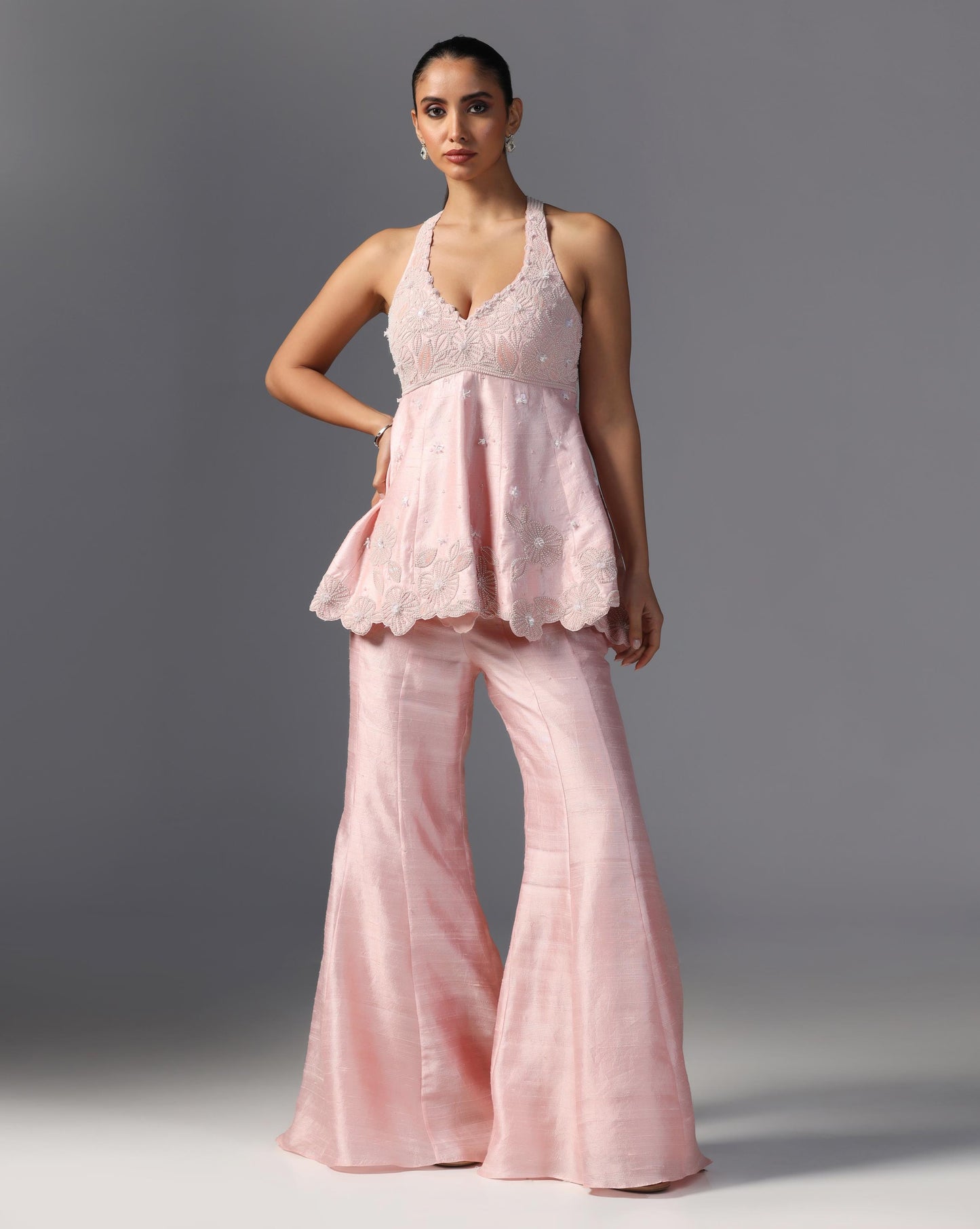 Blush Reverie Peplum Sharara Set