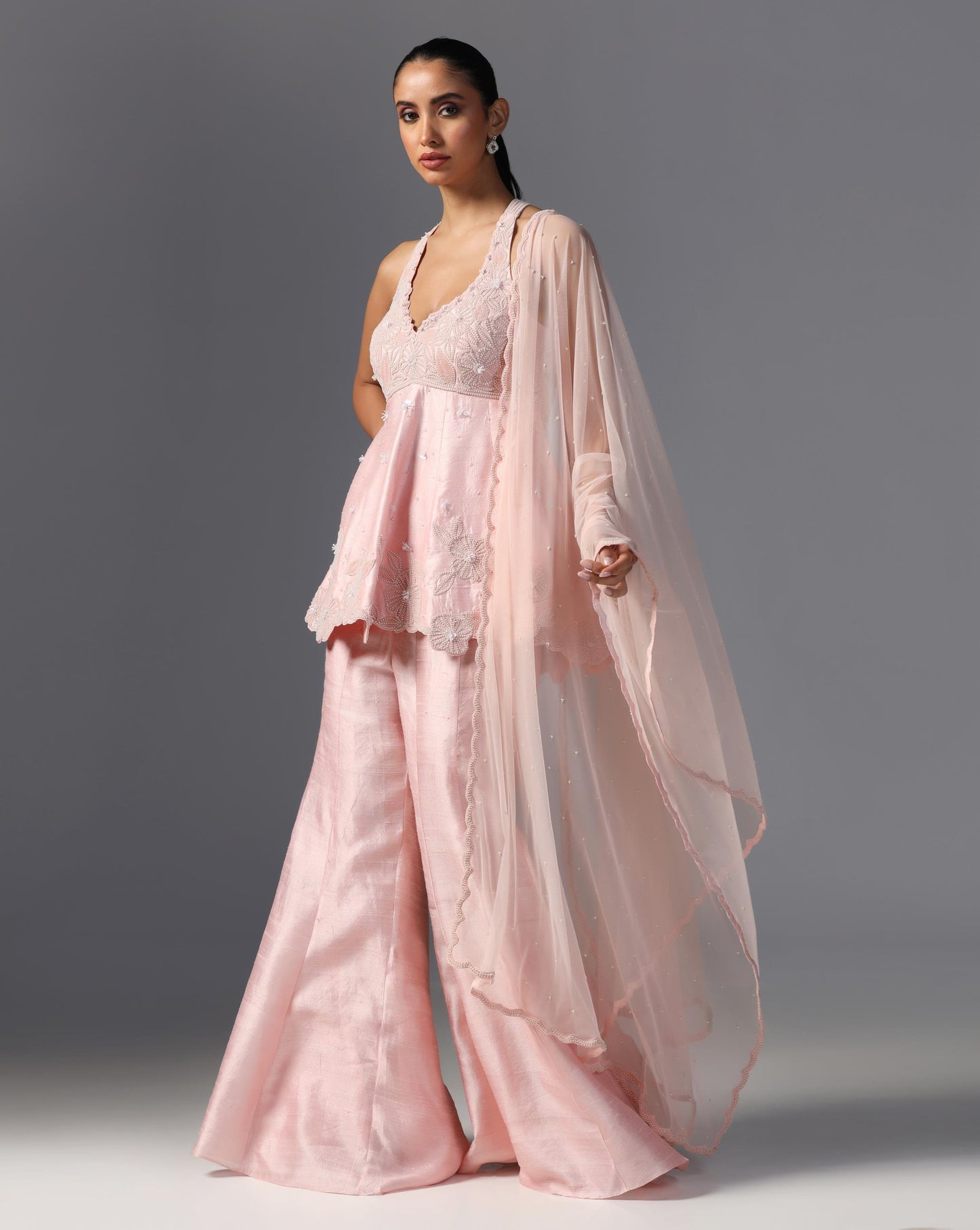 Blush Reverie Peplum Sharara Set