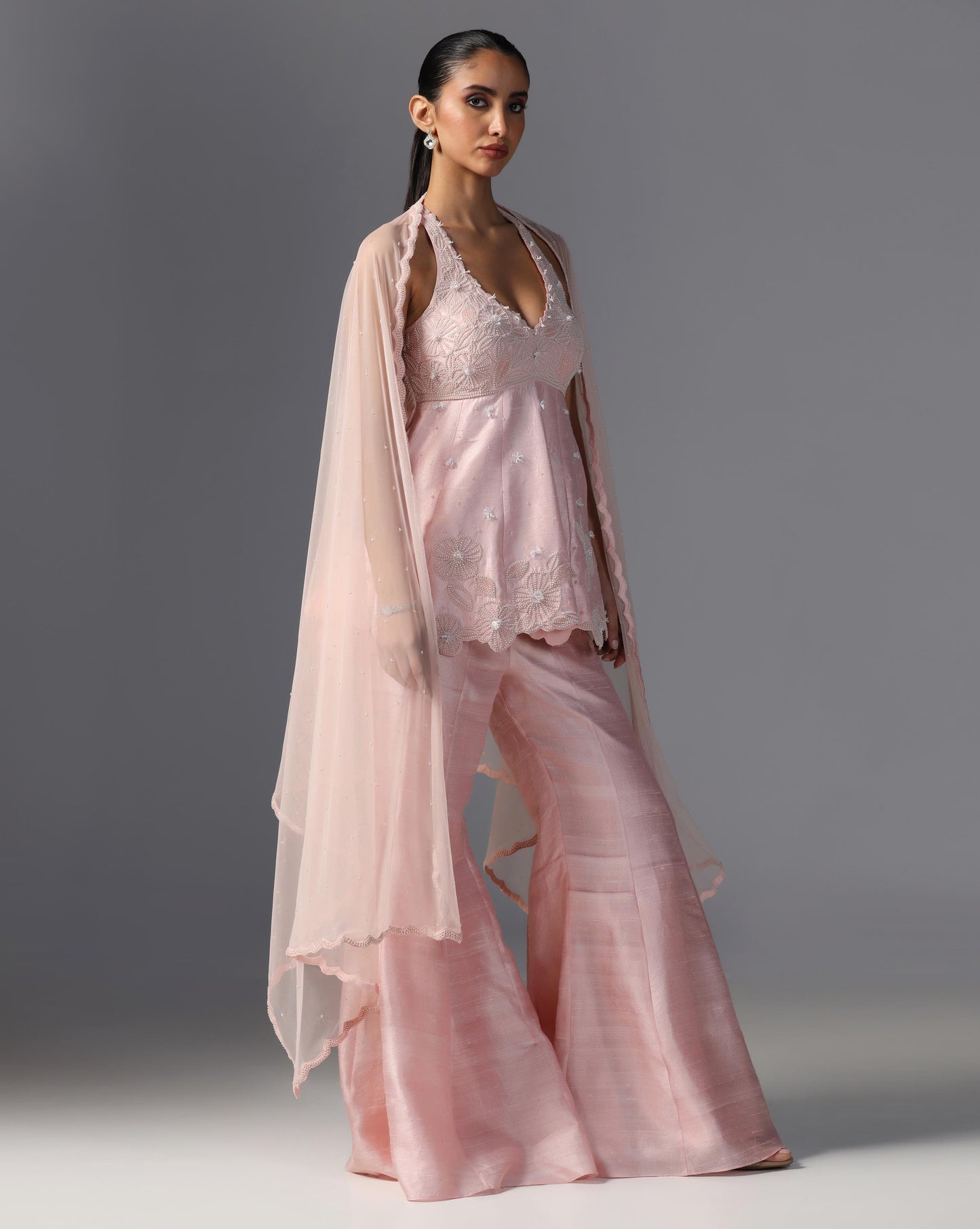 Blush Reverie Peplum Sharara Set