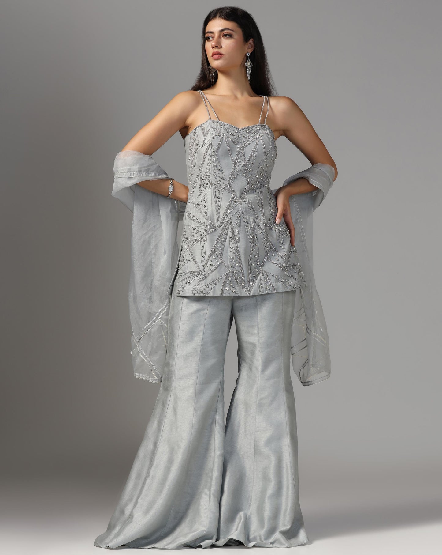 Graphite Glitz Sharara Embellished Set