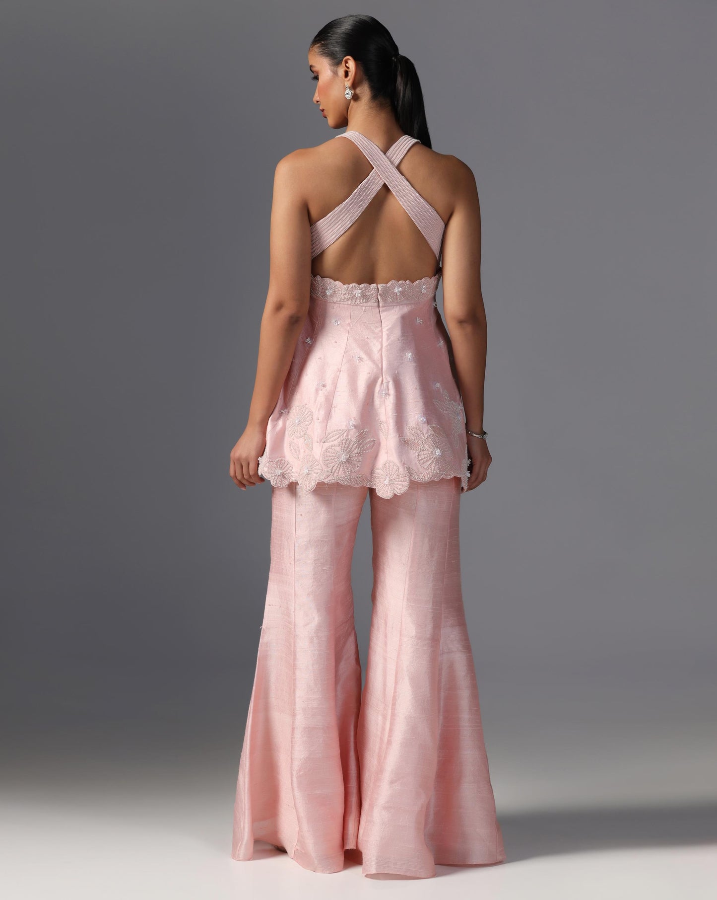 Blush Reverie Peplum Sharara Set