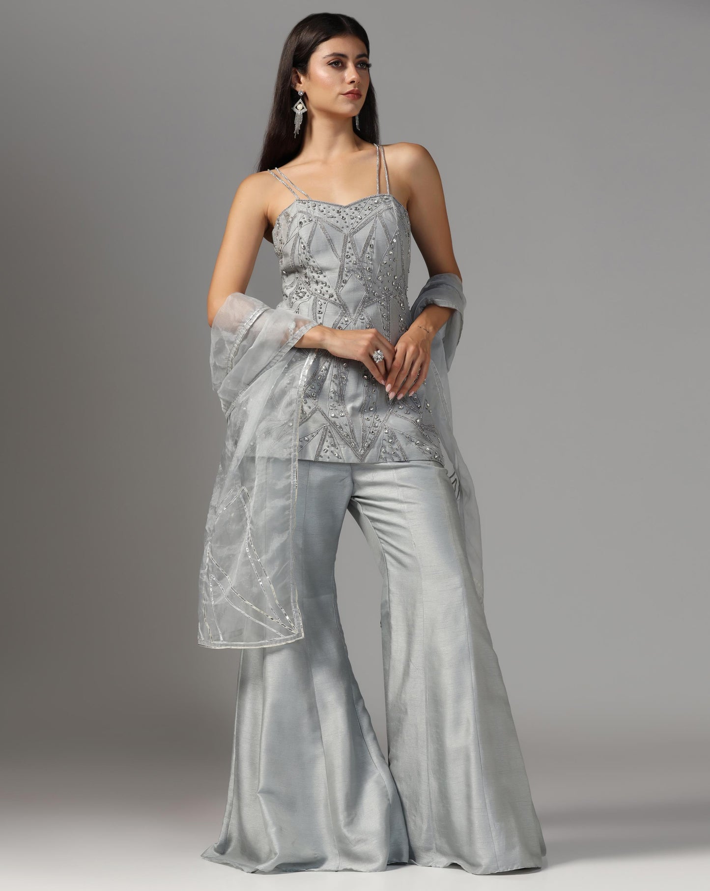 Graphite Glitz Sharara Embellished Set