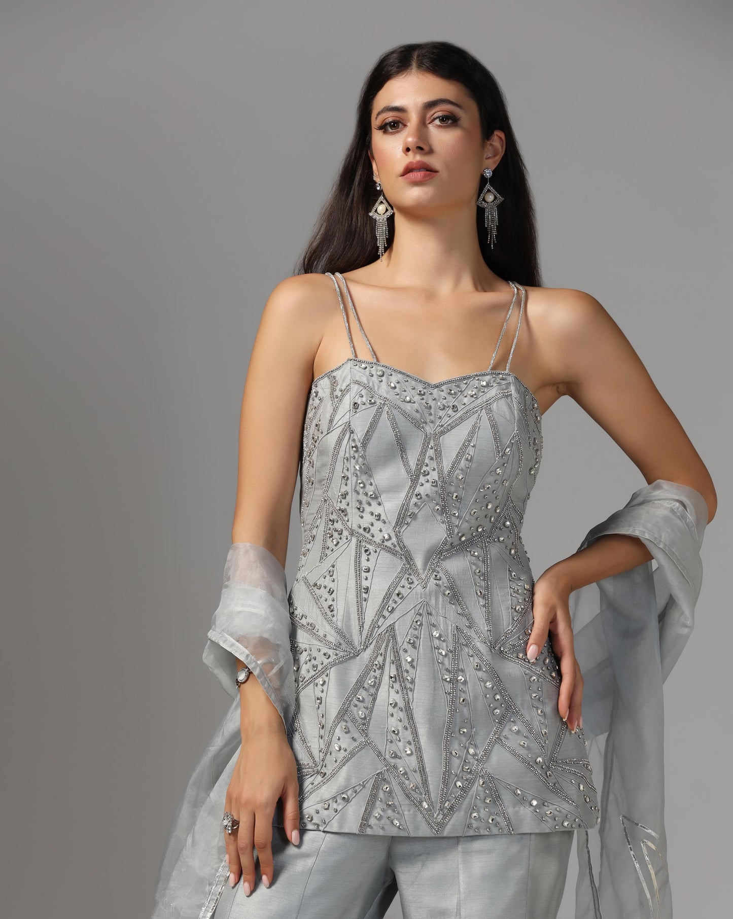Graphite Glitz Sharara Embellished Set